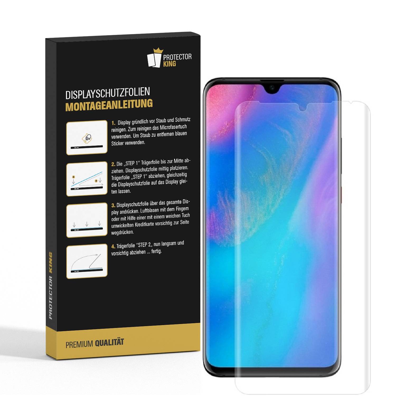 2x Panzerfolie für Huawei P30 Pro FULL CURVED ANTI-SHOCK Displayschutzfolie KLAR Schutzfolie ANTI-SHOCK, ANTI-KRATZ, ANTI-STOß, ANTI-BRUCH PET KUNST