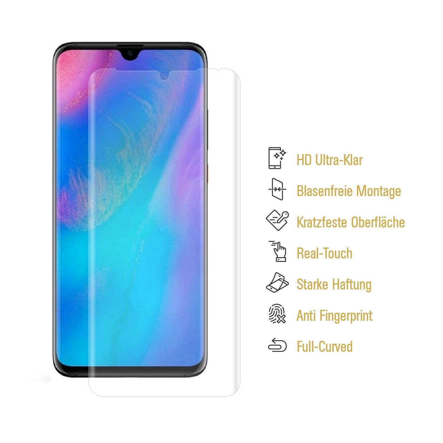 4x Panzerfolie für Huawei P30 Pro FULL CURVED ANTI-SHOCK Displayschutzfolie KLAR Schutzfolie ANTI-SHOCK, ANTI-KRATZ, ANTI-STOß, ANTI-BRUCH PET KUNST