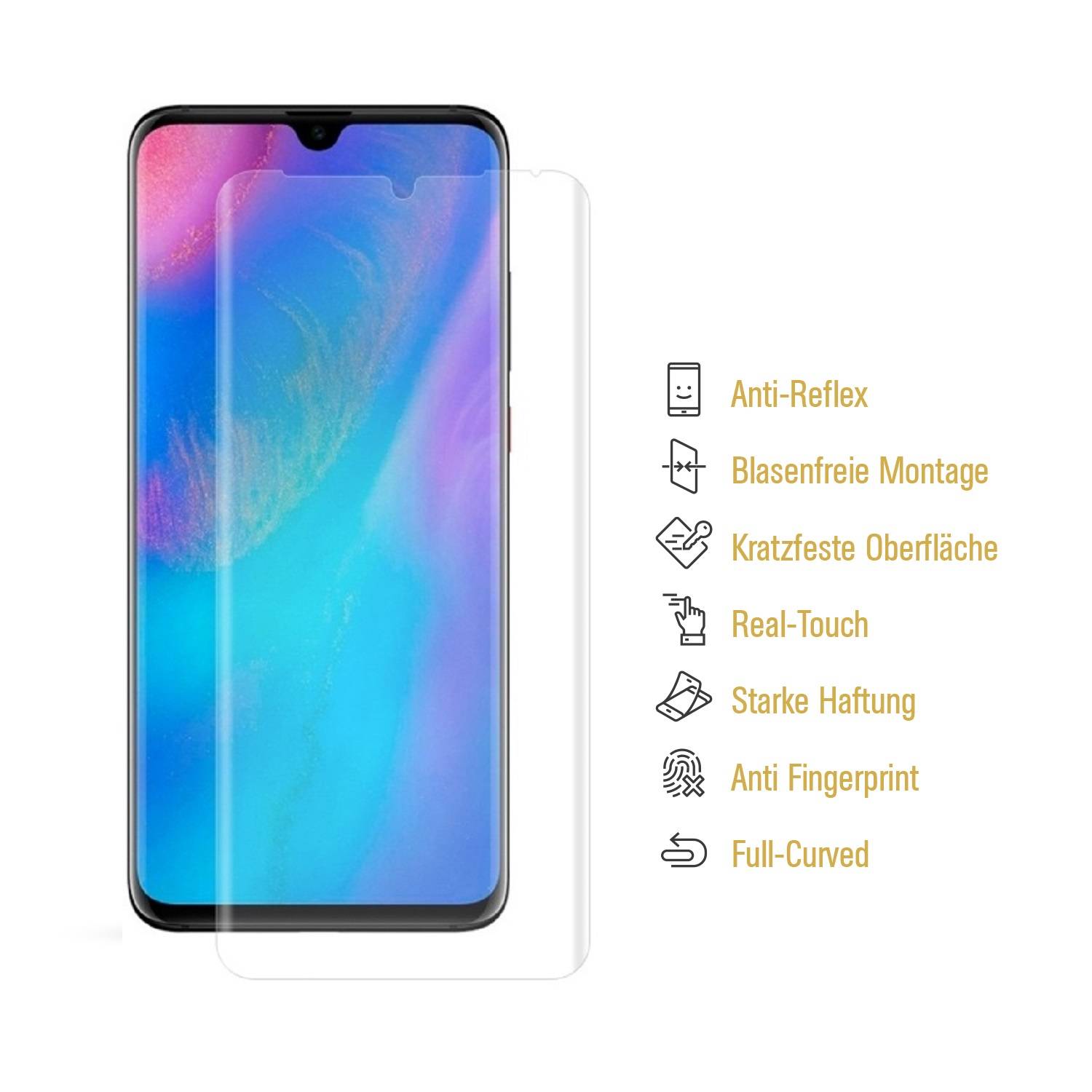 3x Panzerfolie für Huawei P30 Pro FULL-COVER ANTI-SCHOCK Displayschutzfolie MATT