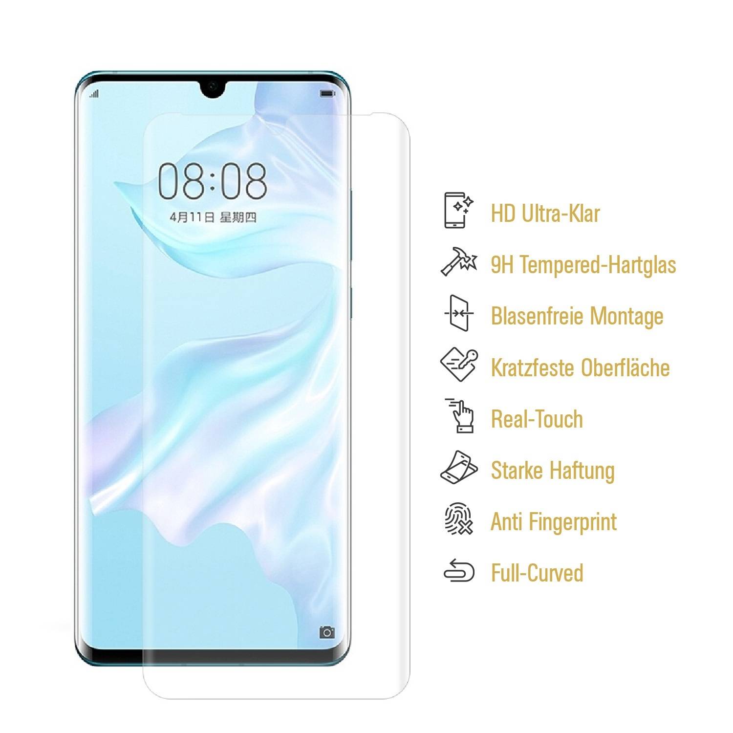 2x 9H Panzerglas für Huawei P30 Pro FULL CURVED Displayschutz Schutzglas Schutzfolie Panzerfolie HD KLAR