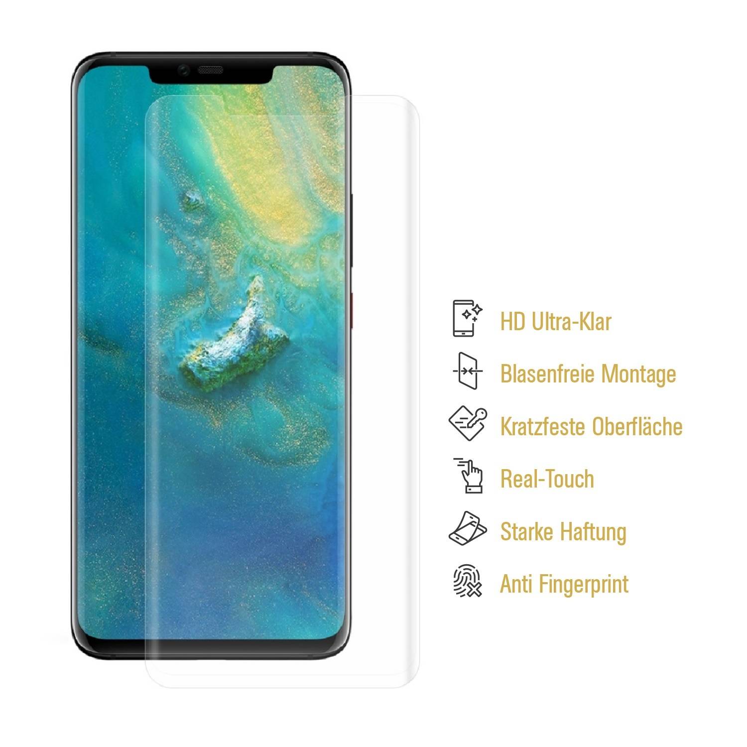 3x Hydrogel-Glass für Huawei Mate 20 Pro Selbstheilend für Micro Kratzer 3D KLAR Panzerfolie Displayschutz Schutzfolie Screen-Protector