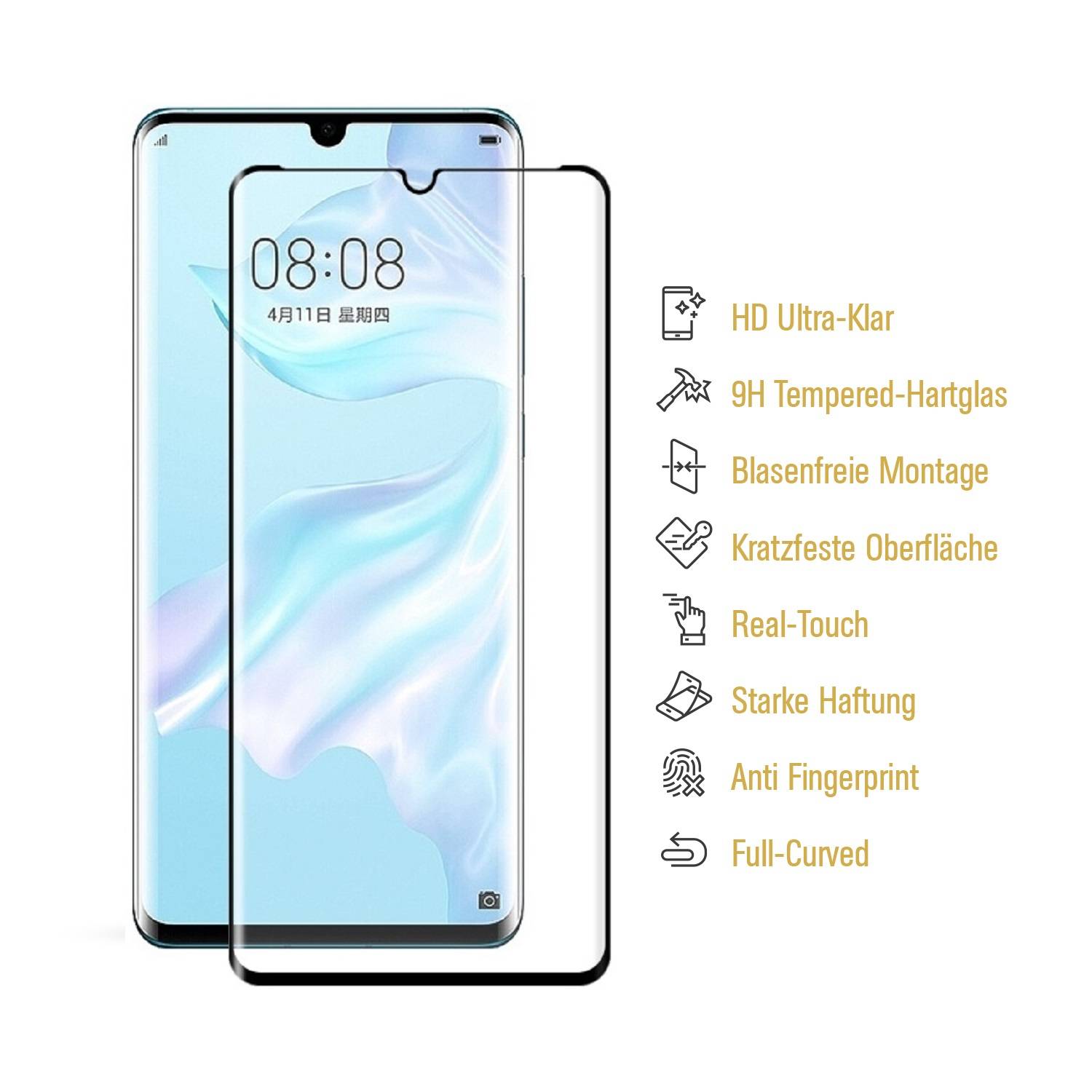 2x 9H Panzerglas für Huawei P30 Pro FULL CURVED Displayschutz Schutzglas Schutzfolie Panzerfolie HD KLAR
