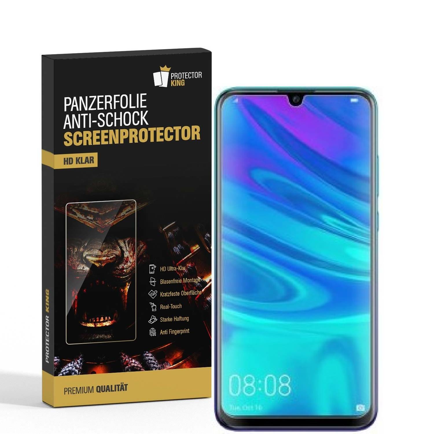 3x Panzerfolie für Huawei P Smart 2019 ANTI-SCHOCK Displayschutzfolie HD KLAR