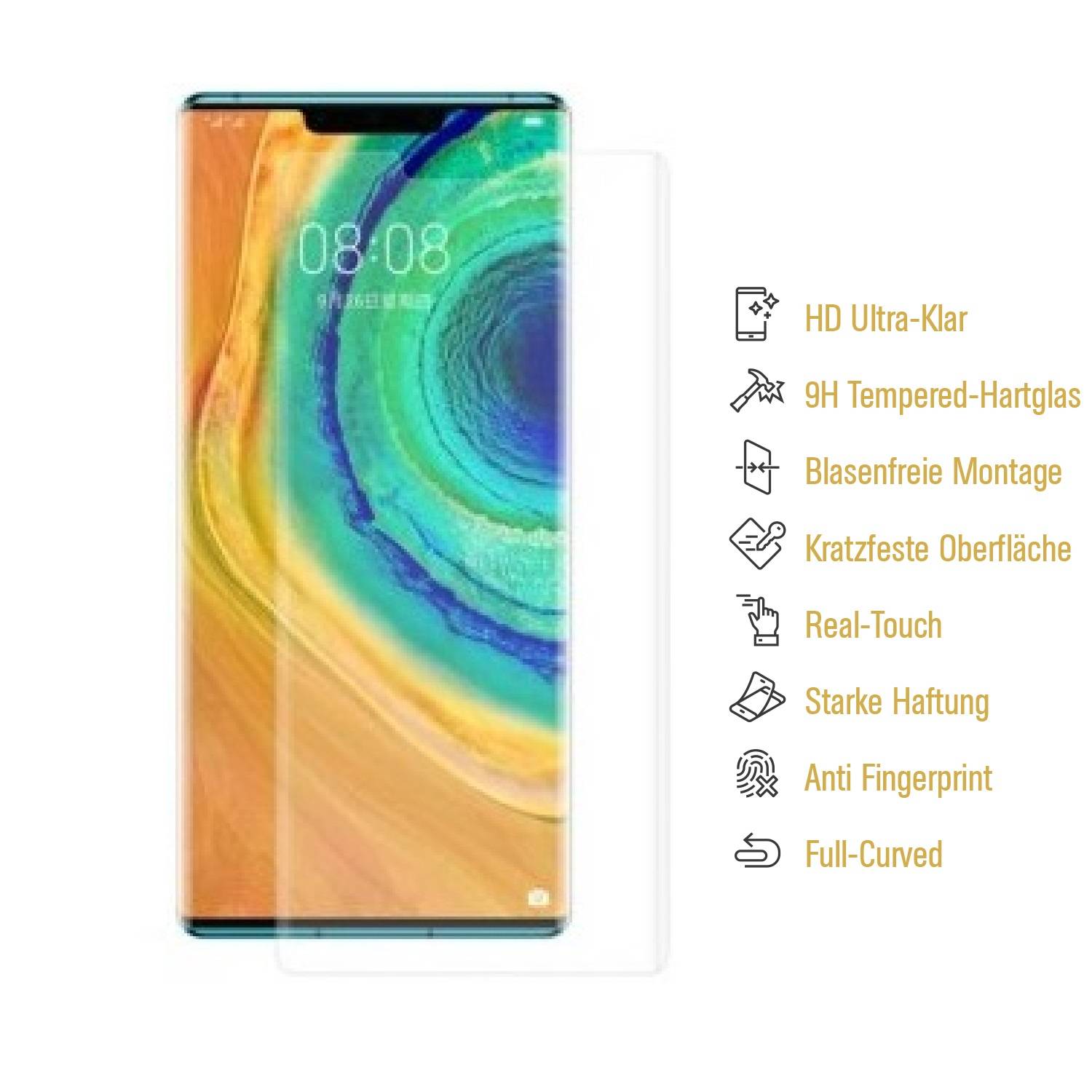 1x 9H Hartglas für Huawei Mate 30 Pro FULL CURVED Displayschutz Schutzglas Schutzfolie Panzerfolie Panzerglas Displayglas Tempered Glasfolie