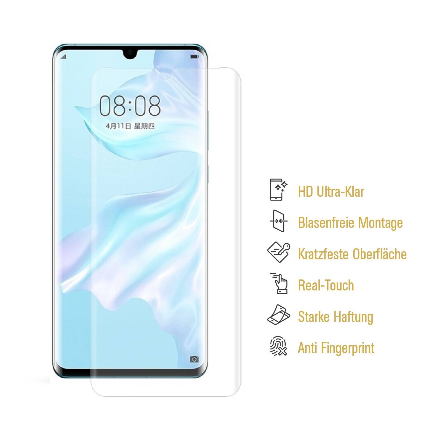 3x Hydrogel-Glass für Huawei P30 Pro Selbstheilend für Micro Kratzer 3D KLAR Panzerfolie Displayschutz Schutzfolie Screen-Protector