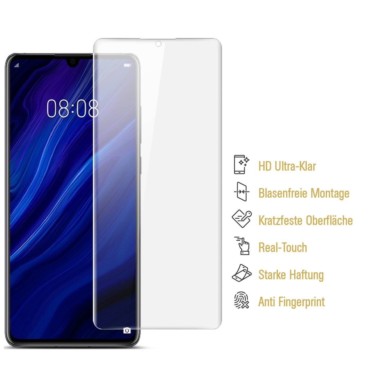 4x Hydrogel-Glass für Huawei P30 Selbstheilend für Micro Kratzer 3D KLAR Panzerfolie Displayschutz Schutzfolie Screen-Protector