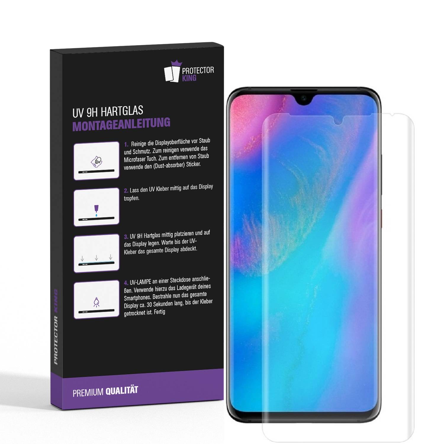 Kopie von 2x UV-Liquid 9H Panzerglas für Huawei P30 Pro 3D KLAR echtes Tempered Panzerhartglas Schutzglas Displayschutz Panzerfolie Schutzfolie