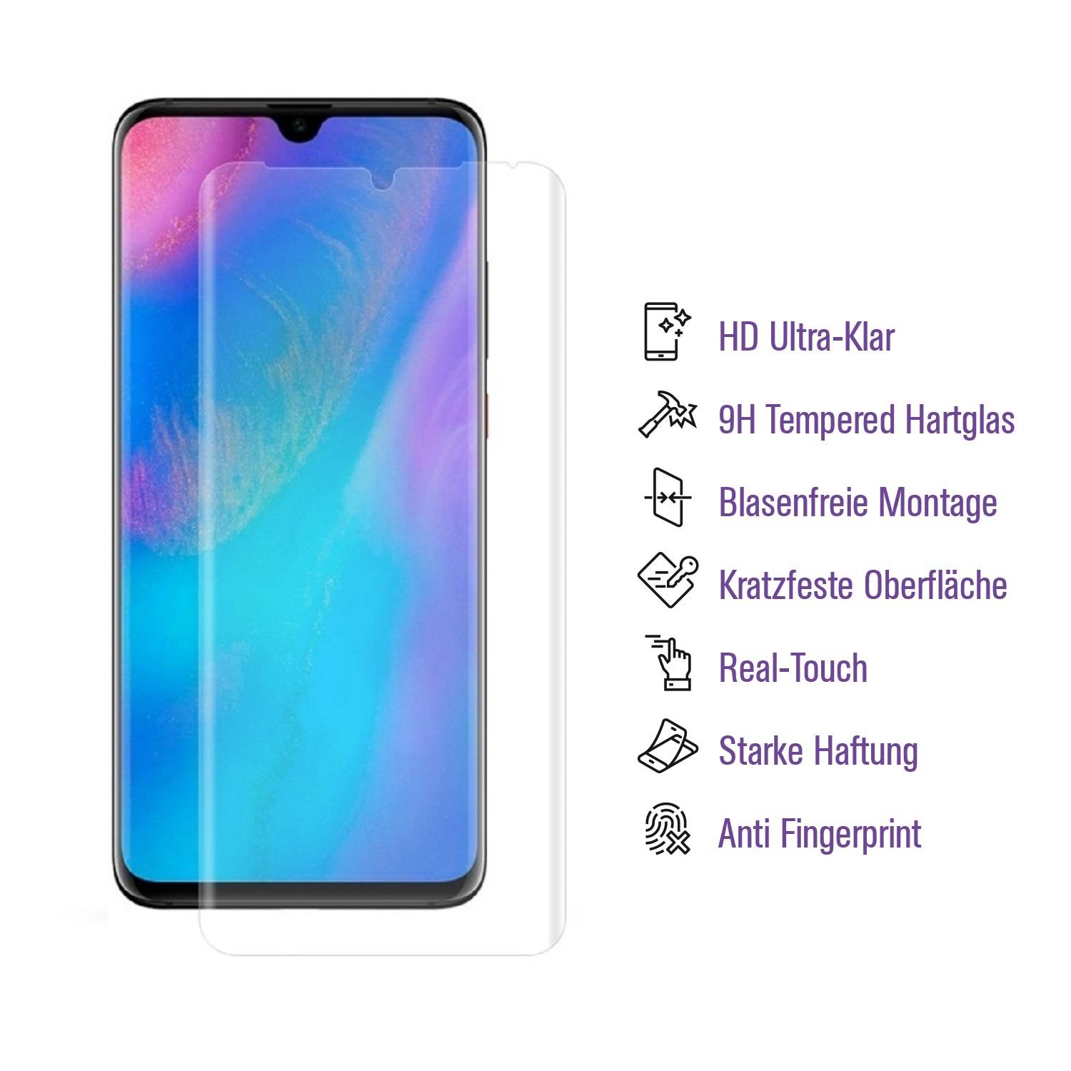 1x UV-Liquid 9H Panzerglas für Huawei P30 Pro 3D KLAR echtes Tempered Panzerhartglas Schutzglas Displayschutz Panzerfolie Schutzfolie Screen