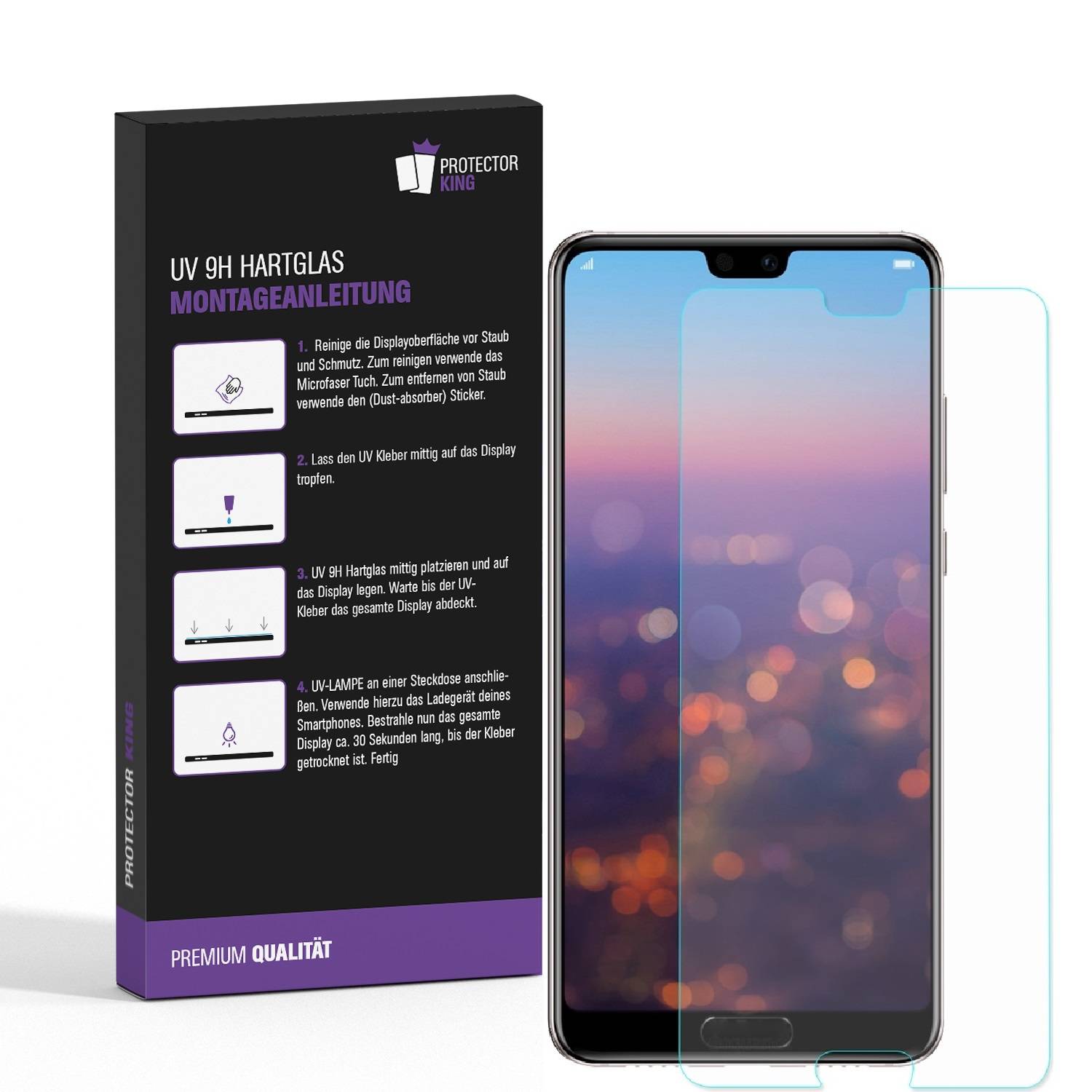 2x UV-Liquid 9H Panzerglas für Huawei P20 3D KLAR echtes Tempered Panzerhartglas Schutzglas Displayschutz Panzerfolie Schutzfolie Screen Protector
