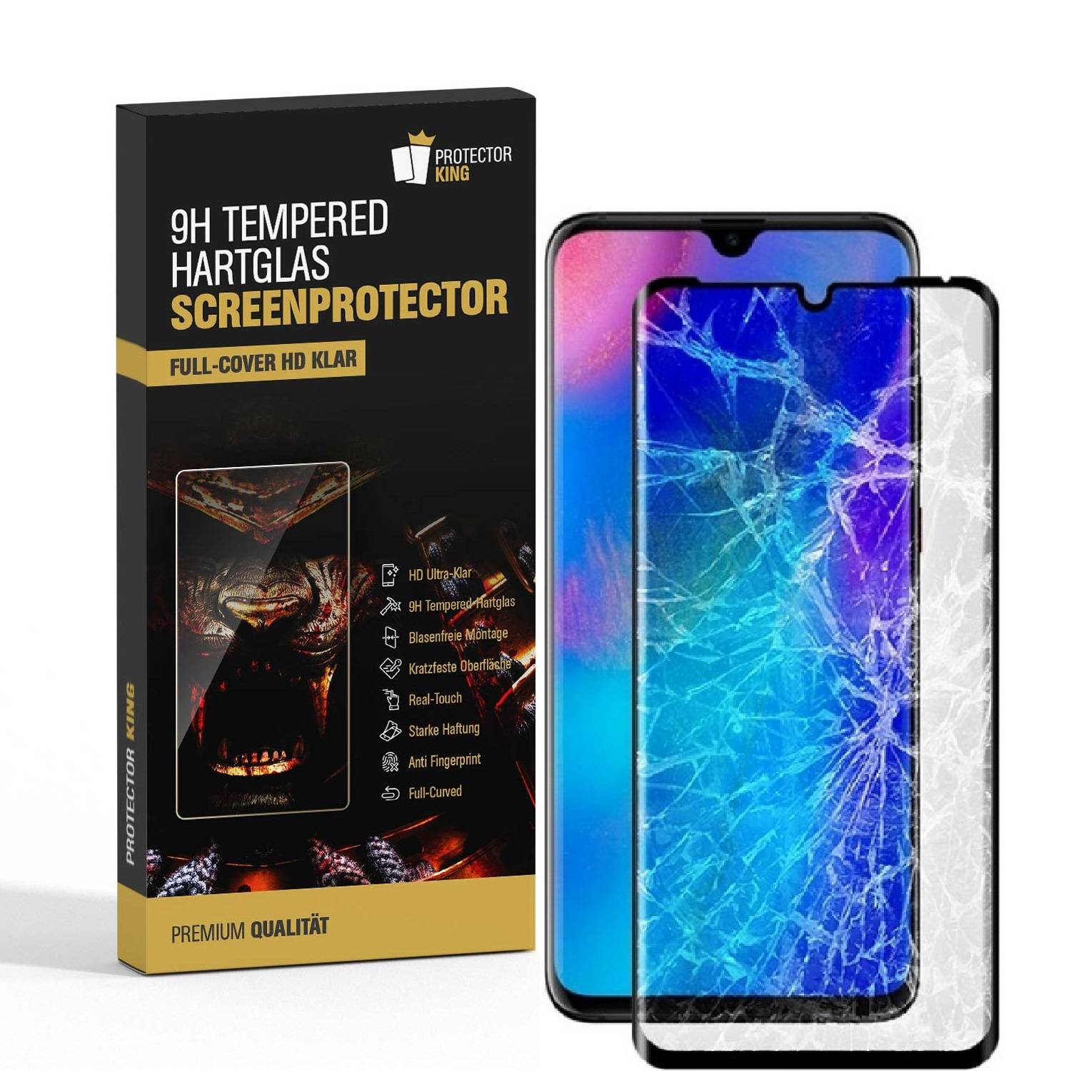 1x 9H Hartglas für Huawei P30 Lite FULL COVER Panzerfolie Displayschutz KLAR SW Panzerglas Schutzglas Schutzfolie