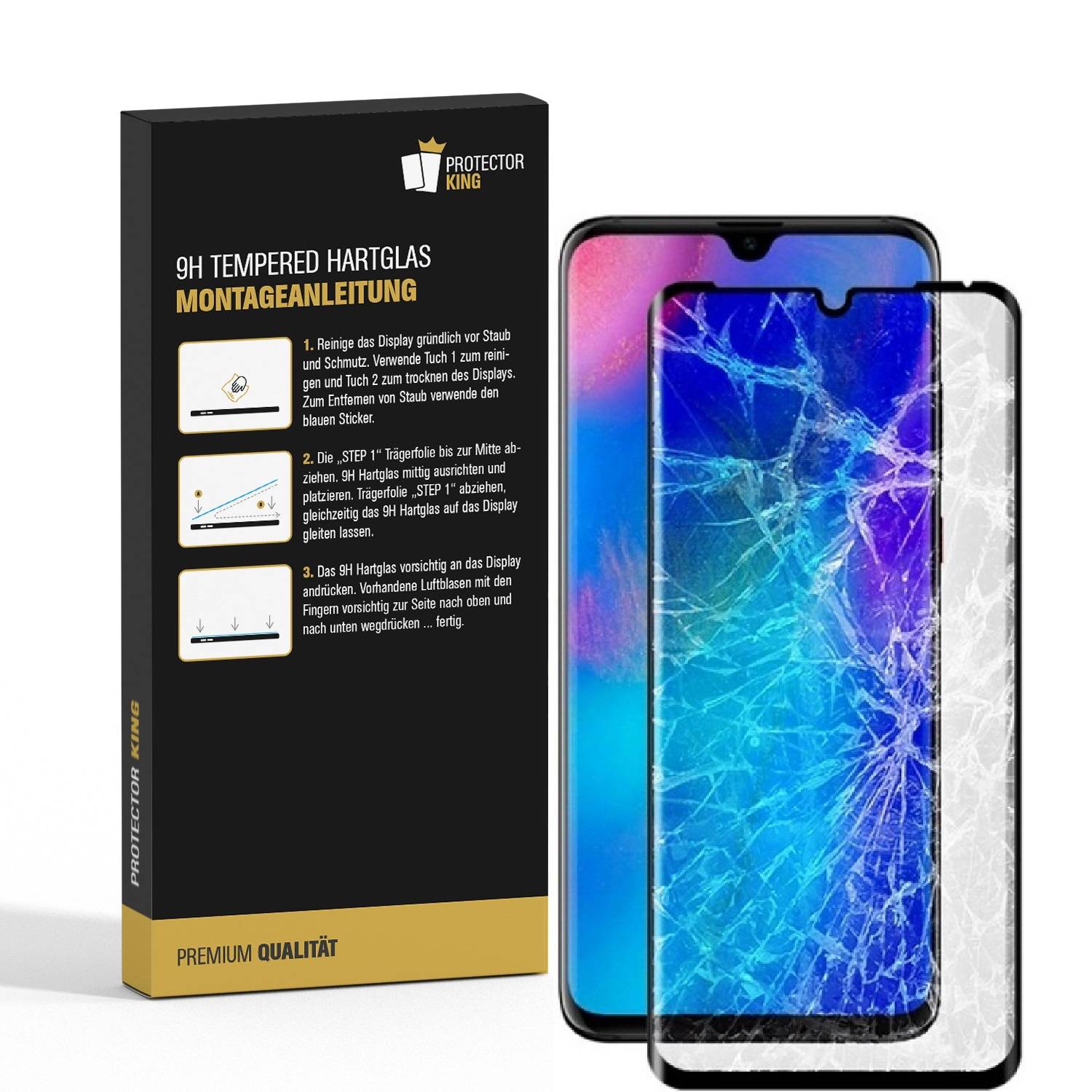 1x 9H Hartglas für Huawei P30 Lite FULL COVER Panzerfolie Displayschutz KLAR SW Panzerglas Schutzglas Schutzfolie