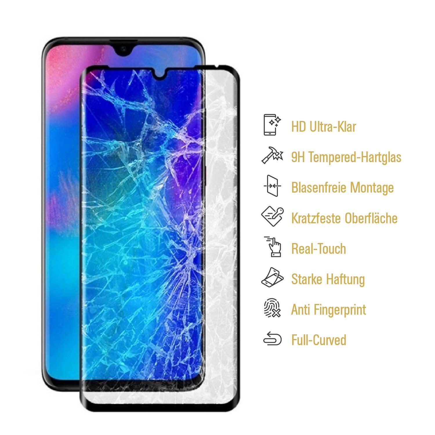 2x 9H Hartglas für Huawei P30 Lite FULL COVER Panzerfolie Displayschutz KLAR SW Panzerglas Schutzglas Schutzfolie