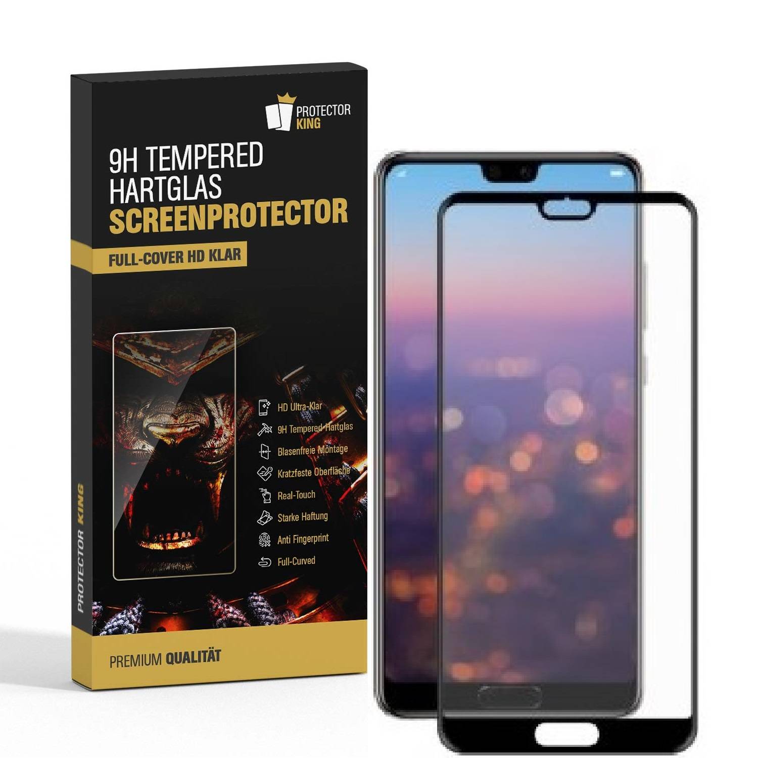 4x 9H Panzerglas für Huawei P20 FULL COVER Displayschutz Schutzglas Hartglas Schutzfolie Panzerfolie KLAR Tempered echtes Displayglas Glasfolie