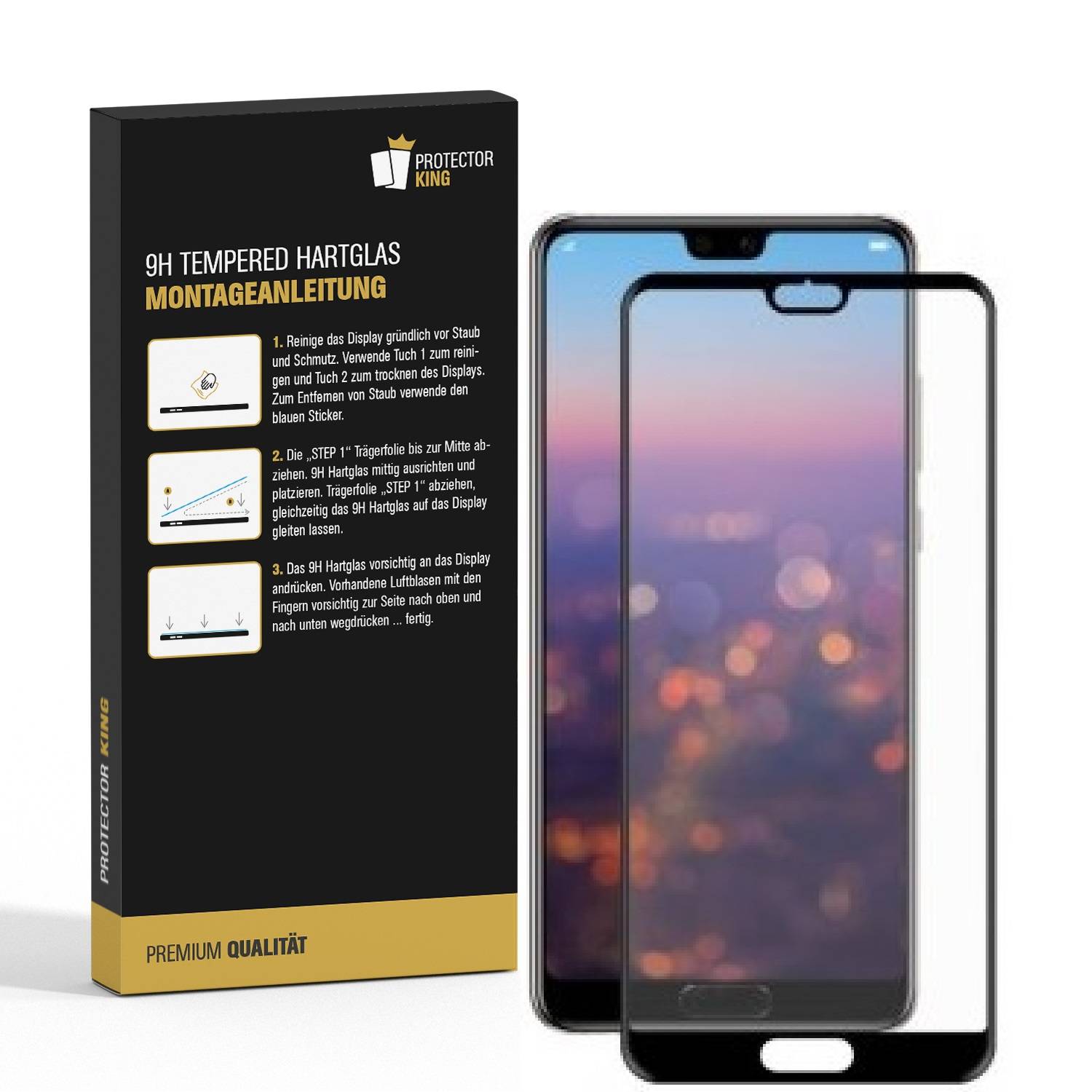 4x 9H Panzerglas für Huawei P20 FULL COVER Displayschutz Schutzglas Hartglas Schutzfolie Panzerfolie KLAR Tempered echtes Displayglas Glasfolie