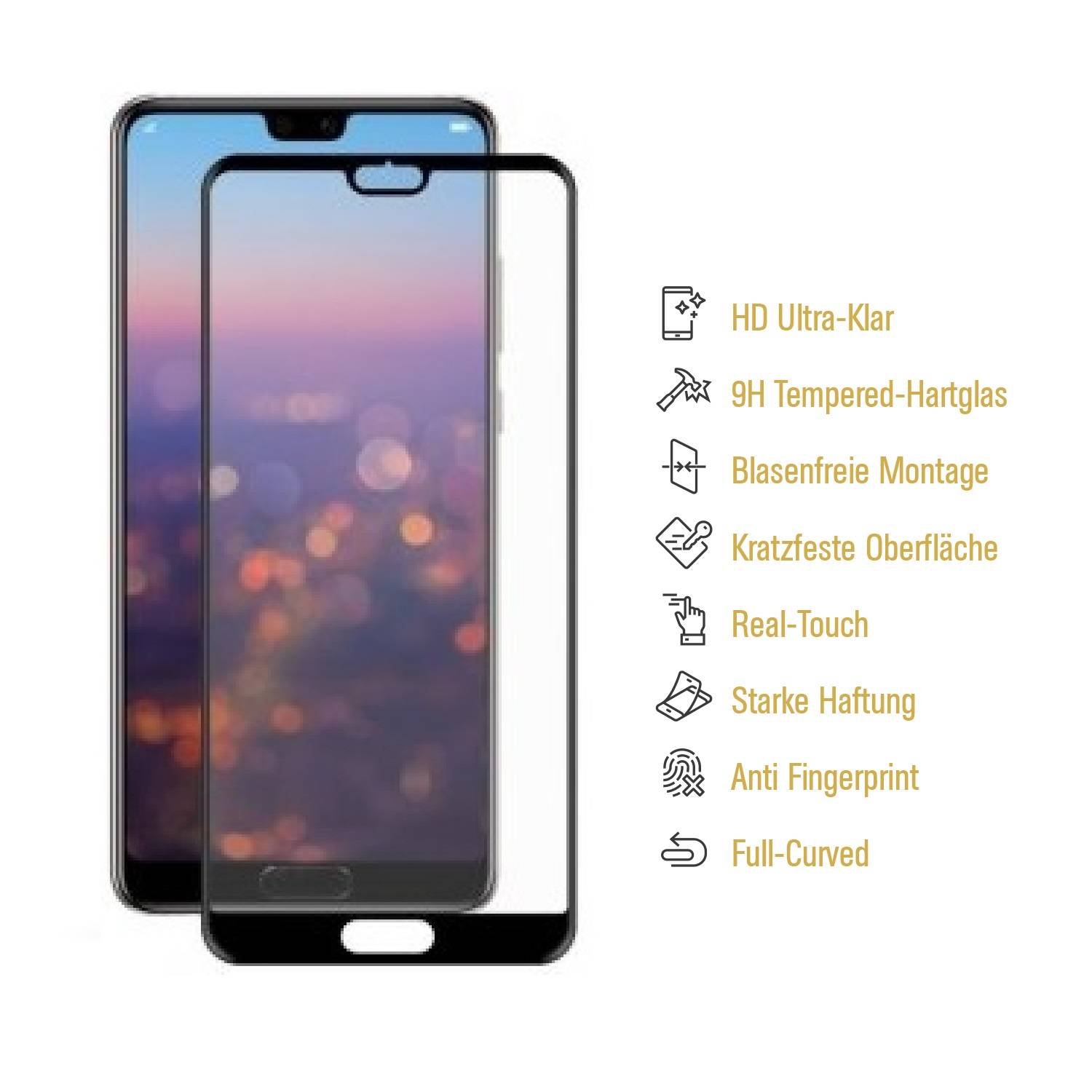 2x 9H Panzerglas für Huawei P20 FULL COVER Displayschutz Schutzglas Hartglas Schutzfolie Panzerfolie KLAR Tempered echtes Displayglas Glasfolie
