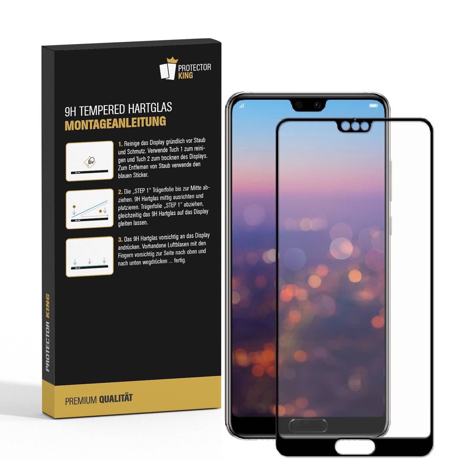3x 9H Panzerglas für Huawei P20 Pro FULL COVER Displayschutz Schutzglas Hartglas Schutzfolie Panzerfolie KLAR Tempered echtes Displayglas Glasfolie