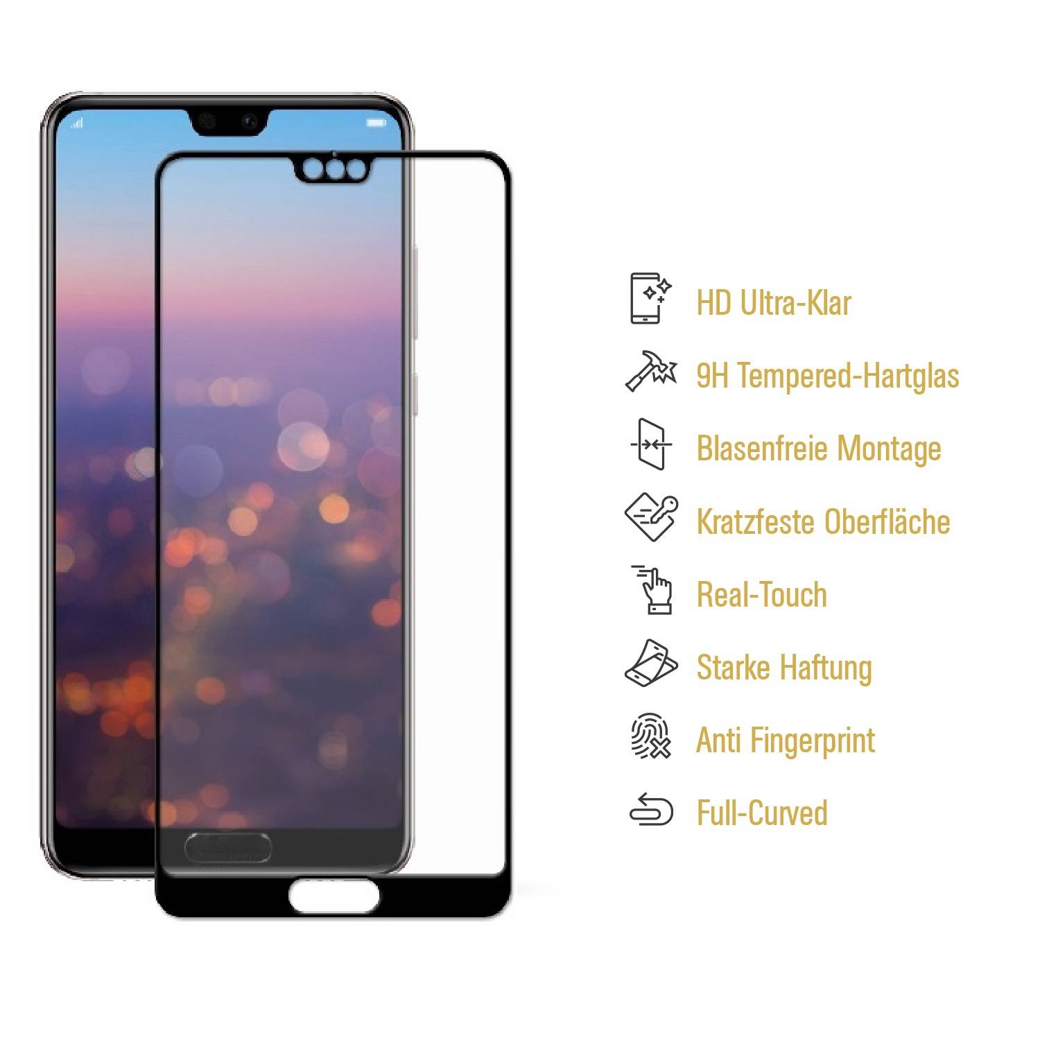 3x 9H Panzerglas für Huawei P20 Pro FULL COVER Displayschutz Schutzglas Hartglas Schutzfolie Panzerfolie KLAR Tempered echtes Displayglas Glasfolie