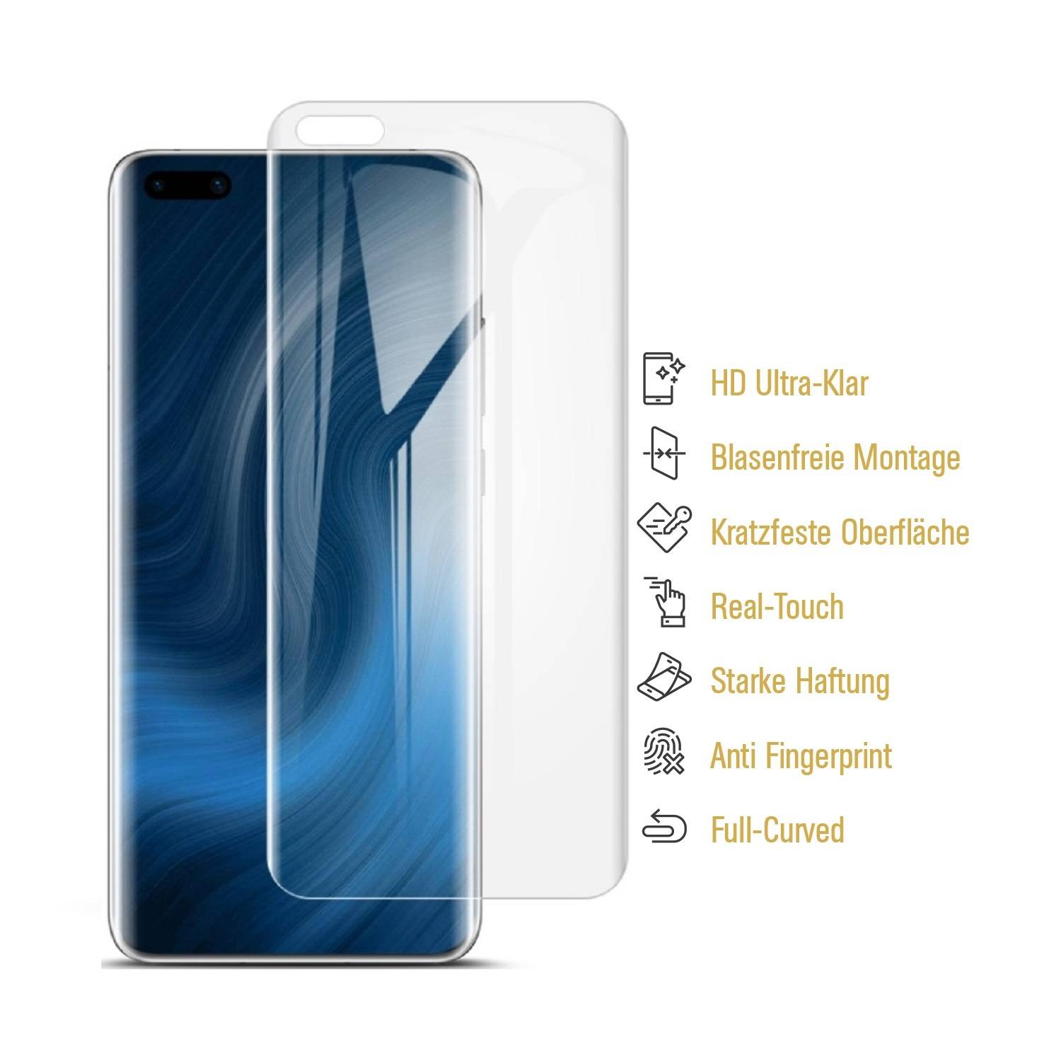2x Panzerfolie für Huawei P40 Pro FULL COVER Displayschutz Displayfolie HD KLAR