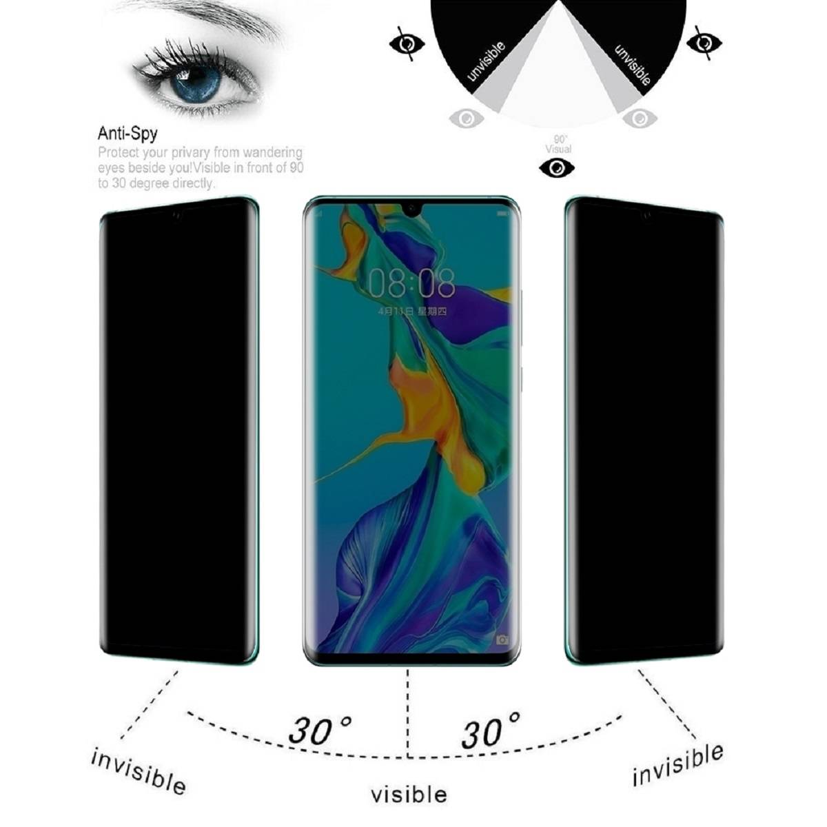Kopie von 3x Blickschutz 9H Panzerhartglas für Huawei P30 Pro Anti-Spion Displayschutz Panzerfolie Schutzfolie echtes Tempered Panzerglas Schutzglas