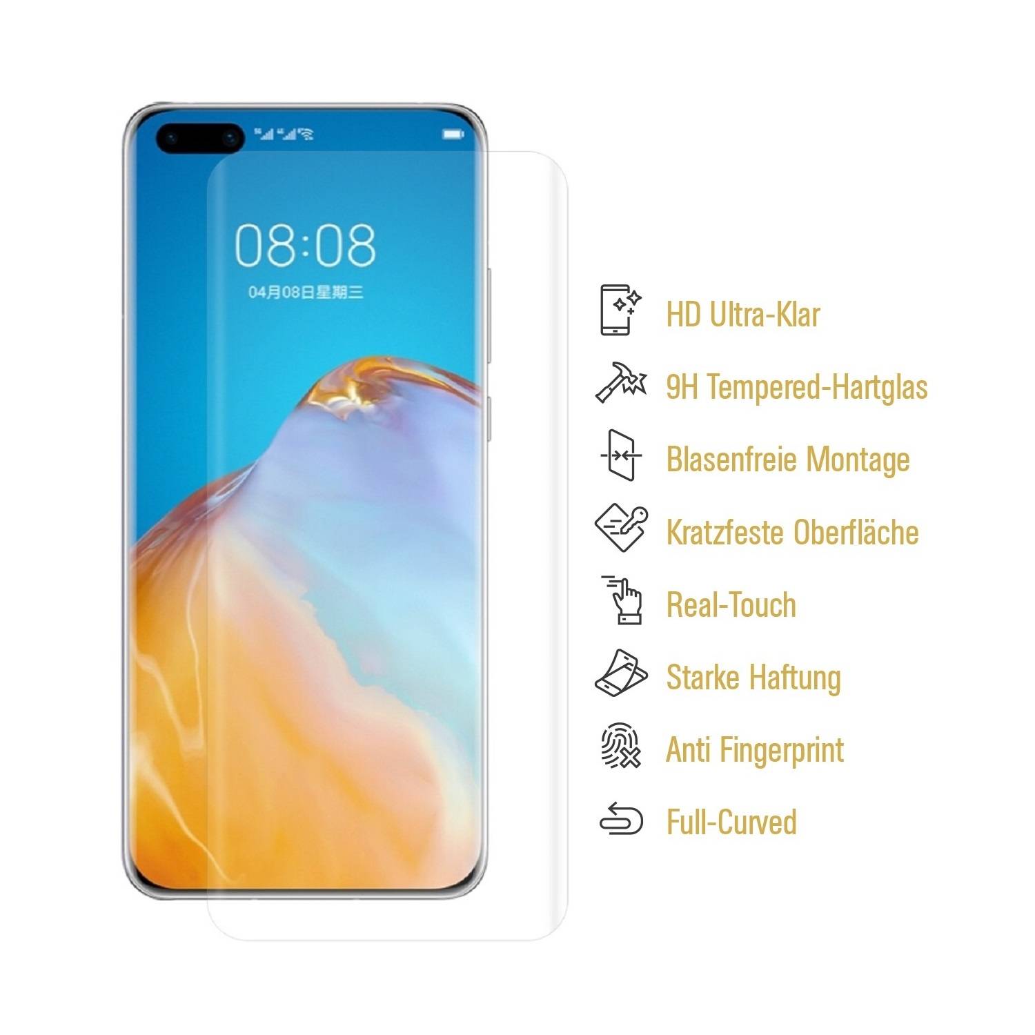 4x 9H Panzerglas für Huawei P40 Pro FULL CURVED Displayschutz Schutzglas Panzerfolie Schutzfolie Displayglas Hartglas echtes Tempered