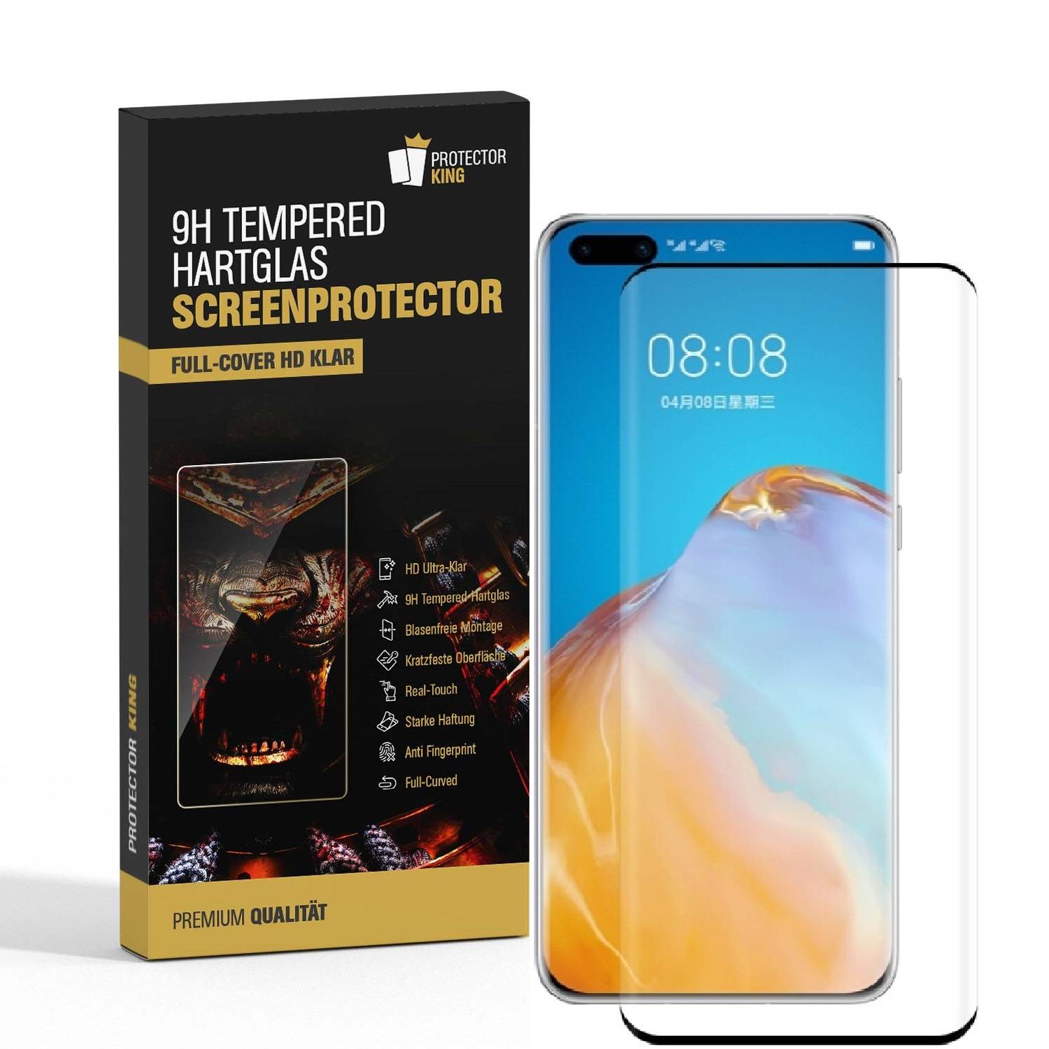 1x 9H Panzerglas für Huawei P40 Pro FULL CURVED Displayschutz Schutzglas Panzerfolie Schutzfolie Displayglas Hartglas echtes Tempered