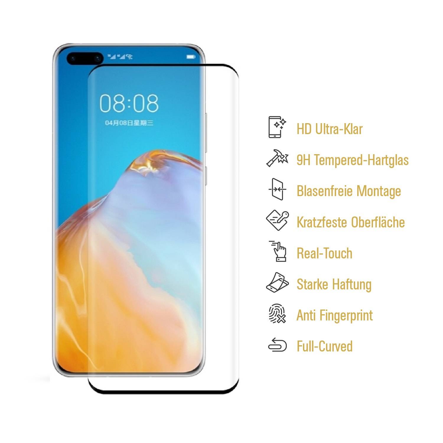 3x 9H Panzerglas für Huawei P40 Pro FULL CURVED Displayschutz Schutzglas Panzerfolie Schutzfolie Displayglas Hartglas echtes Tempered
