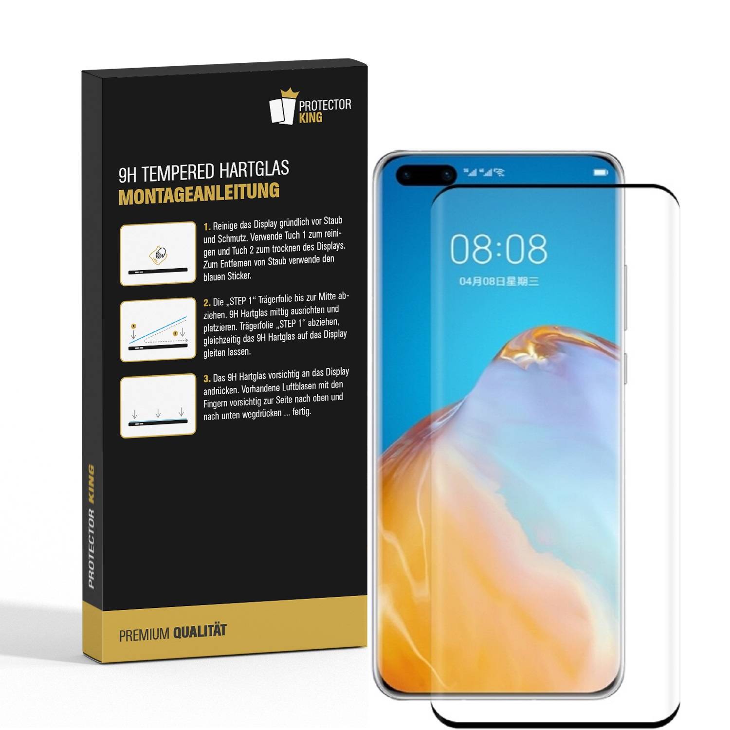 1x 9H Panzerglas für Huawei P40 Pro FULL CURVED Displayschutz Schutzglas Panzerfolie Schutzfolie Displayglas Hartglas echtes Tempered