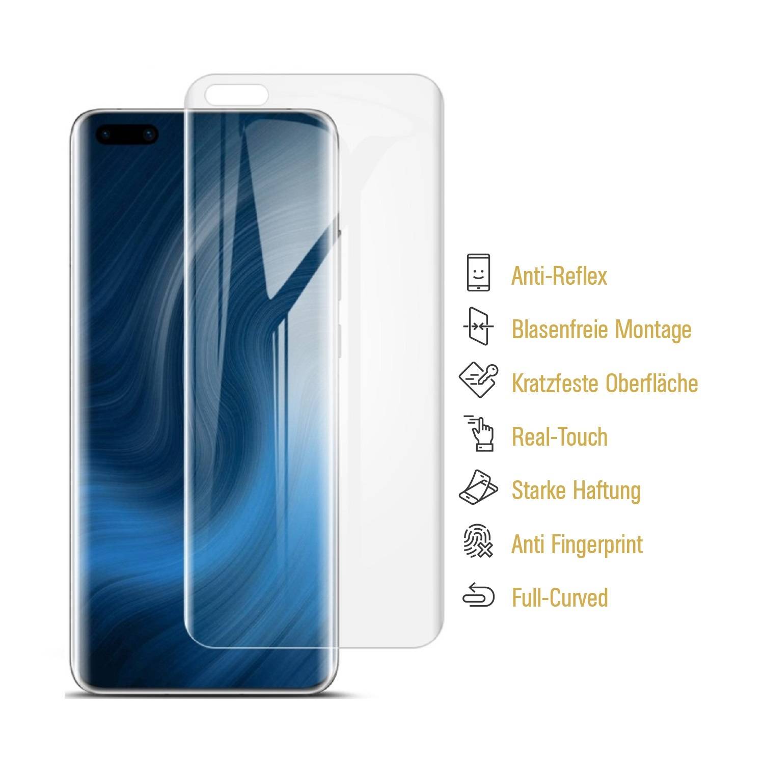 1x Panzerfolie für Huawei Mate 40 Pro Plus FULL COVER Displayschutzfolie MATT