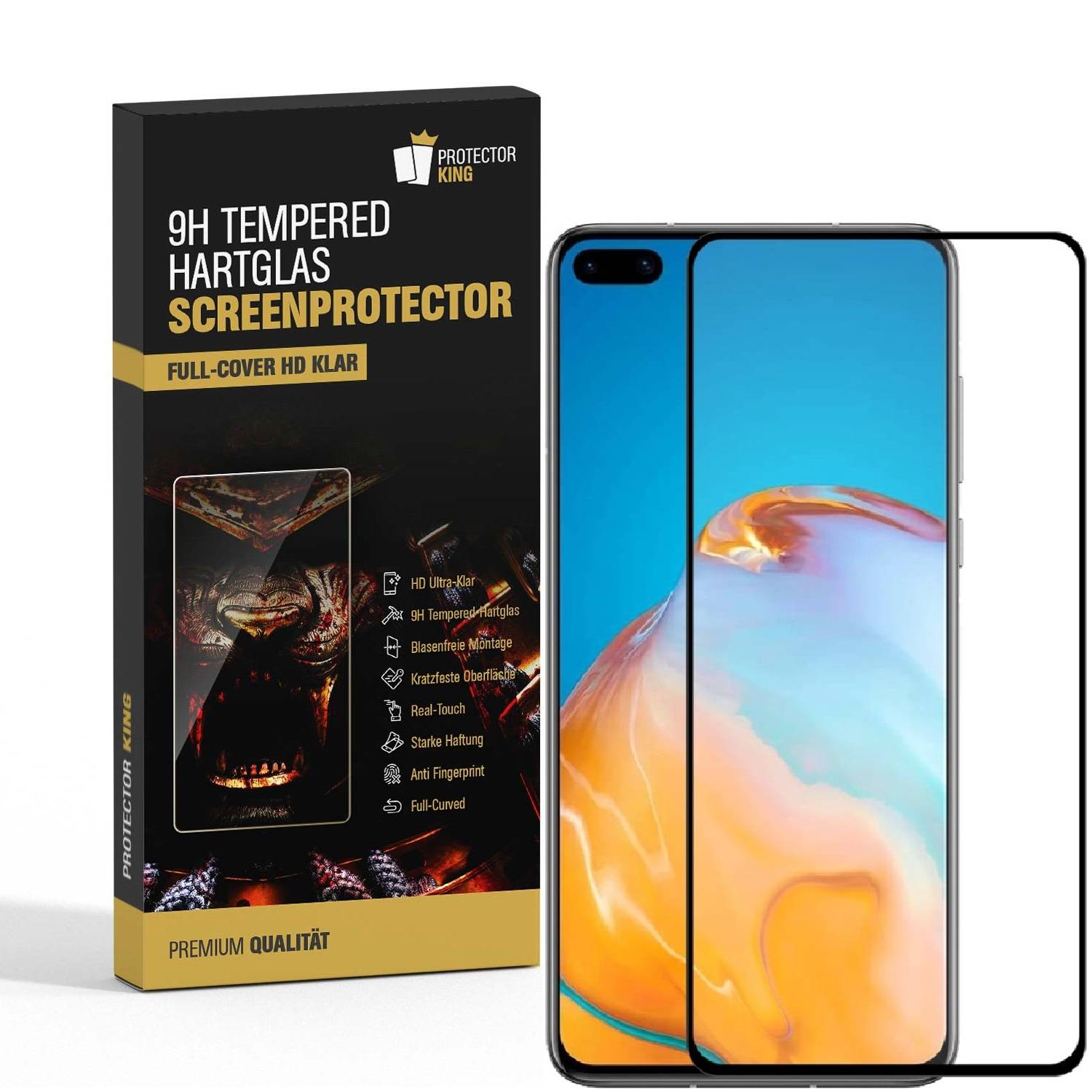 1x 9H Panzerglas für Huawei P40 FULL COVER Displayschutz Panzerfolie Schutzfolie Hartglas Schutzglas Displayglas Tempered Glasfolie Sicherheitsglas