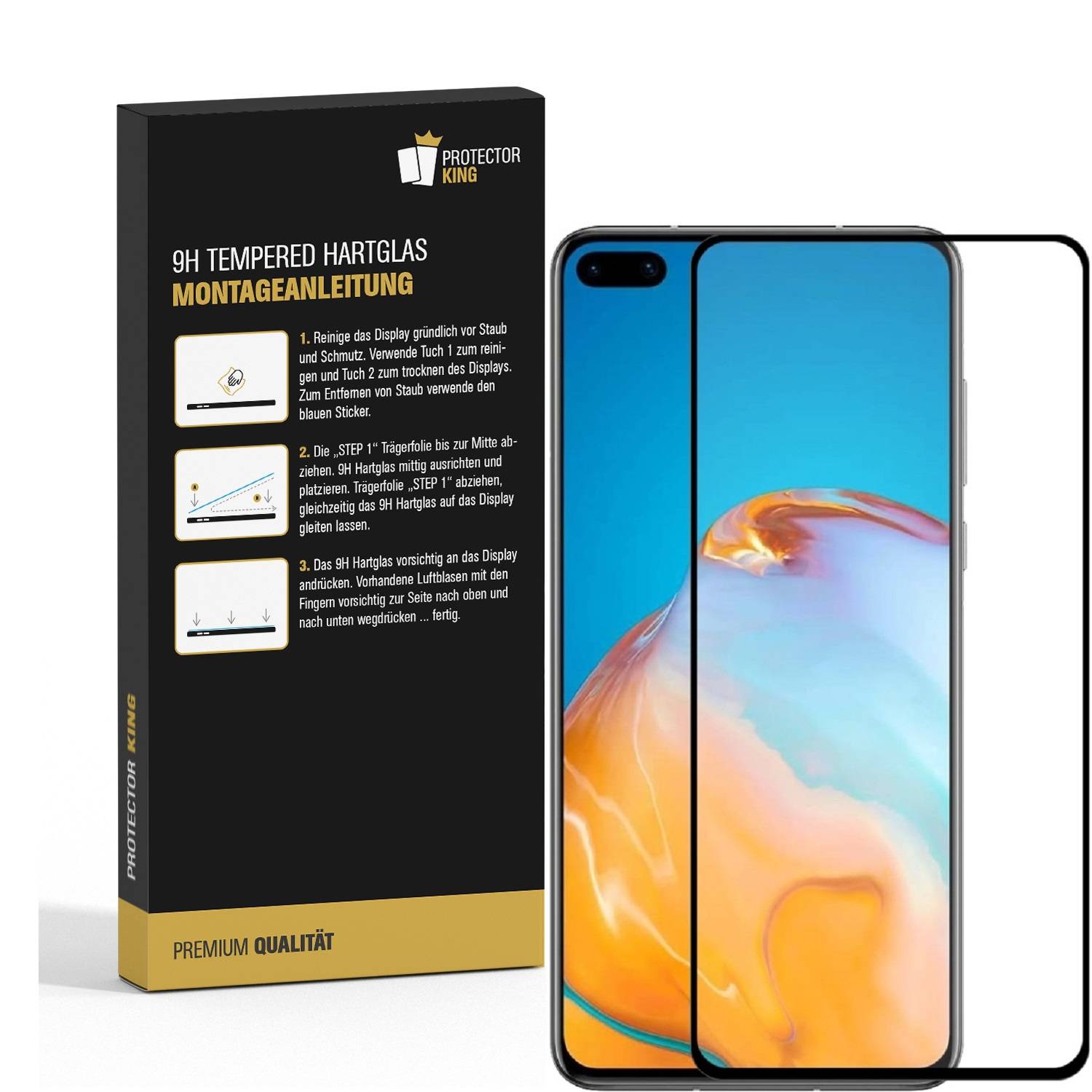 1x 9H Panzerglas für Huawei P40 FULL COVER Displayschutz Panzerfolie Schutzfolie Hartglas Schutzglas Displayglas Tempered Glasfolie Sicherheitsglas