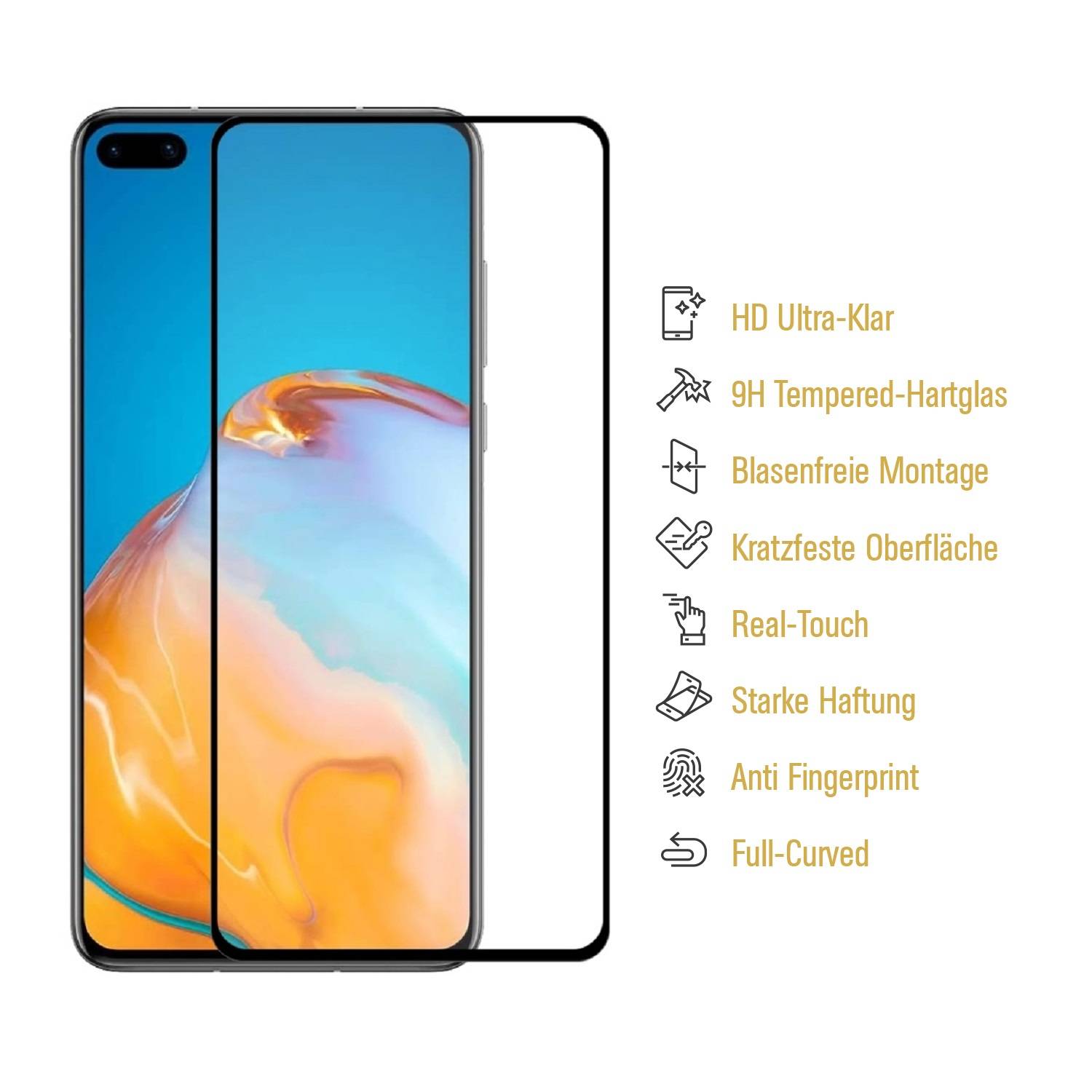2x 9H Panzerglas für Huawei P40 FULL COVER Displayschutz Panzerfolie Schutzfolie Hartglas Schutzglas Displayglas Tempered Glasfolie Sicherheitsglas