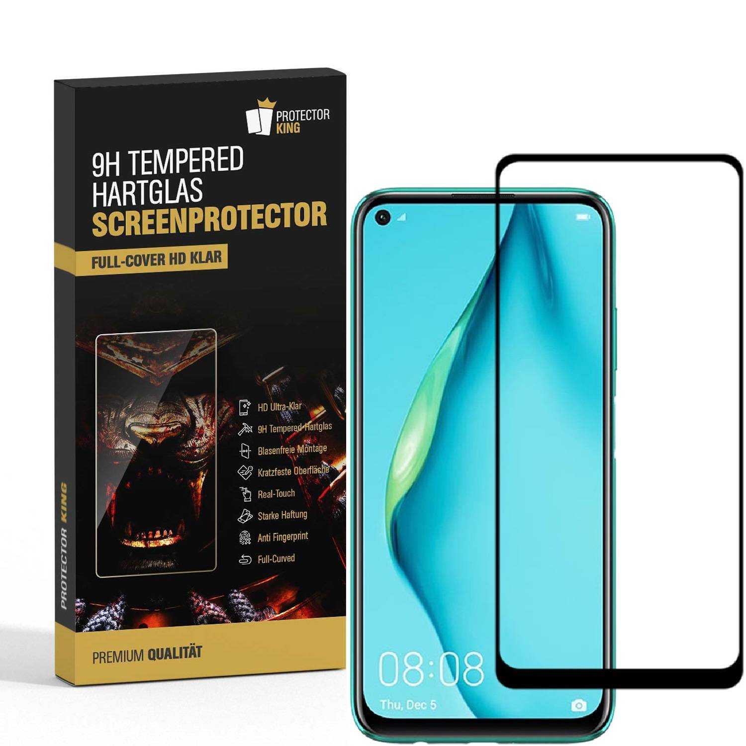 1x 9H Panzerglas für Huawei P40 Lite FULL COVER Displayschutz Panzerfolie Schutzfolie Hartglas Schutzglas Displayglas Tempered Glasfolie