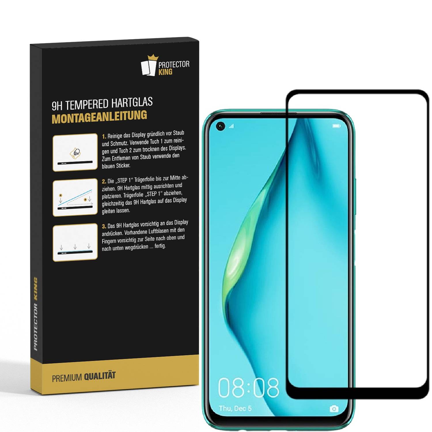 1x 9H Panzerglas für Huawei P40 Lite FULL COVER Displayschutz Panzerfolie Schutzfolie Hartglas Schutzglas Displayglas Tempered Glasfolie