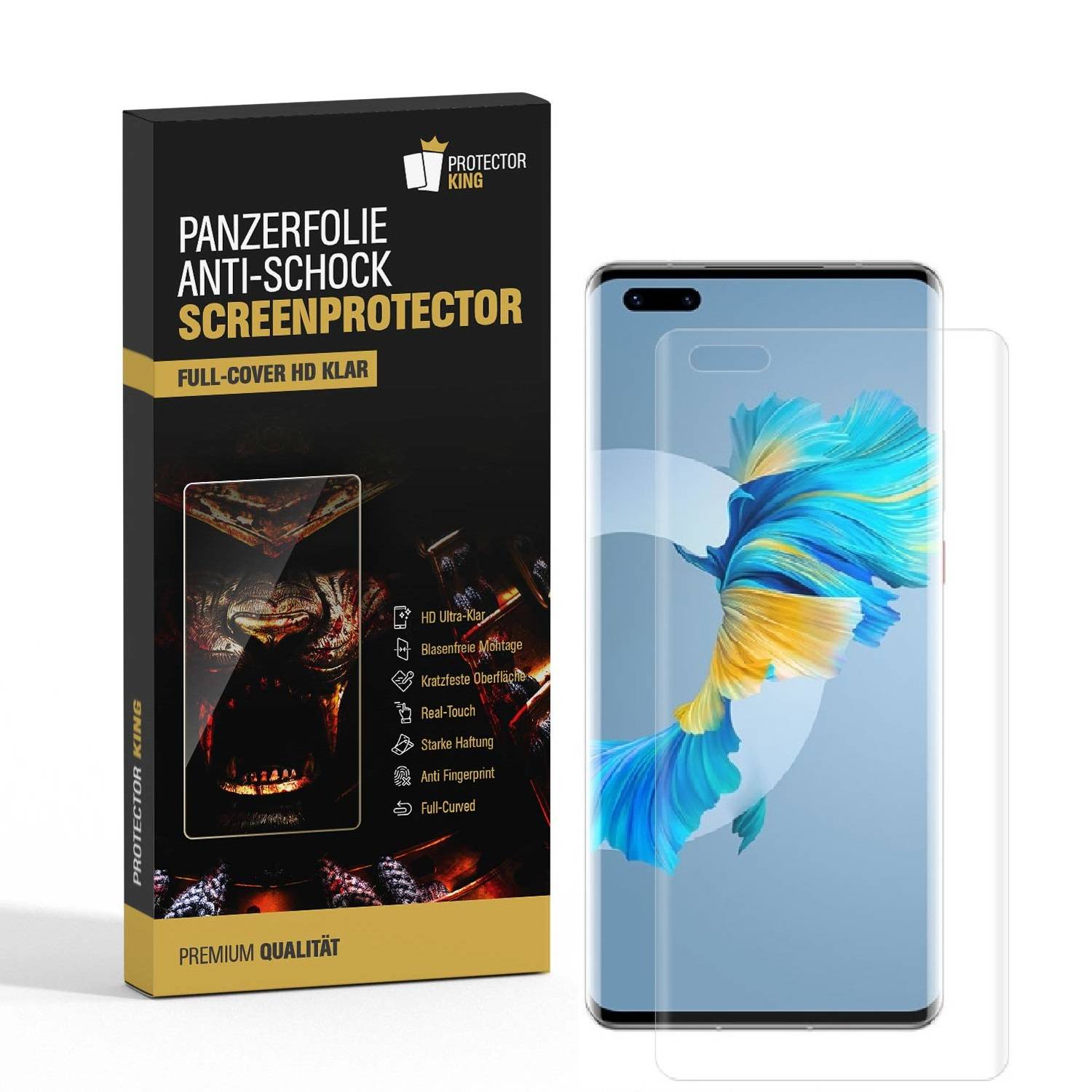 4x Panzerfolie für Huawei Mate 40 FULL CURVED ANTI-SHOCK Displayschutz Schutzfolie HD-KLAR PET Kunststoff Displayfolie Folie
