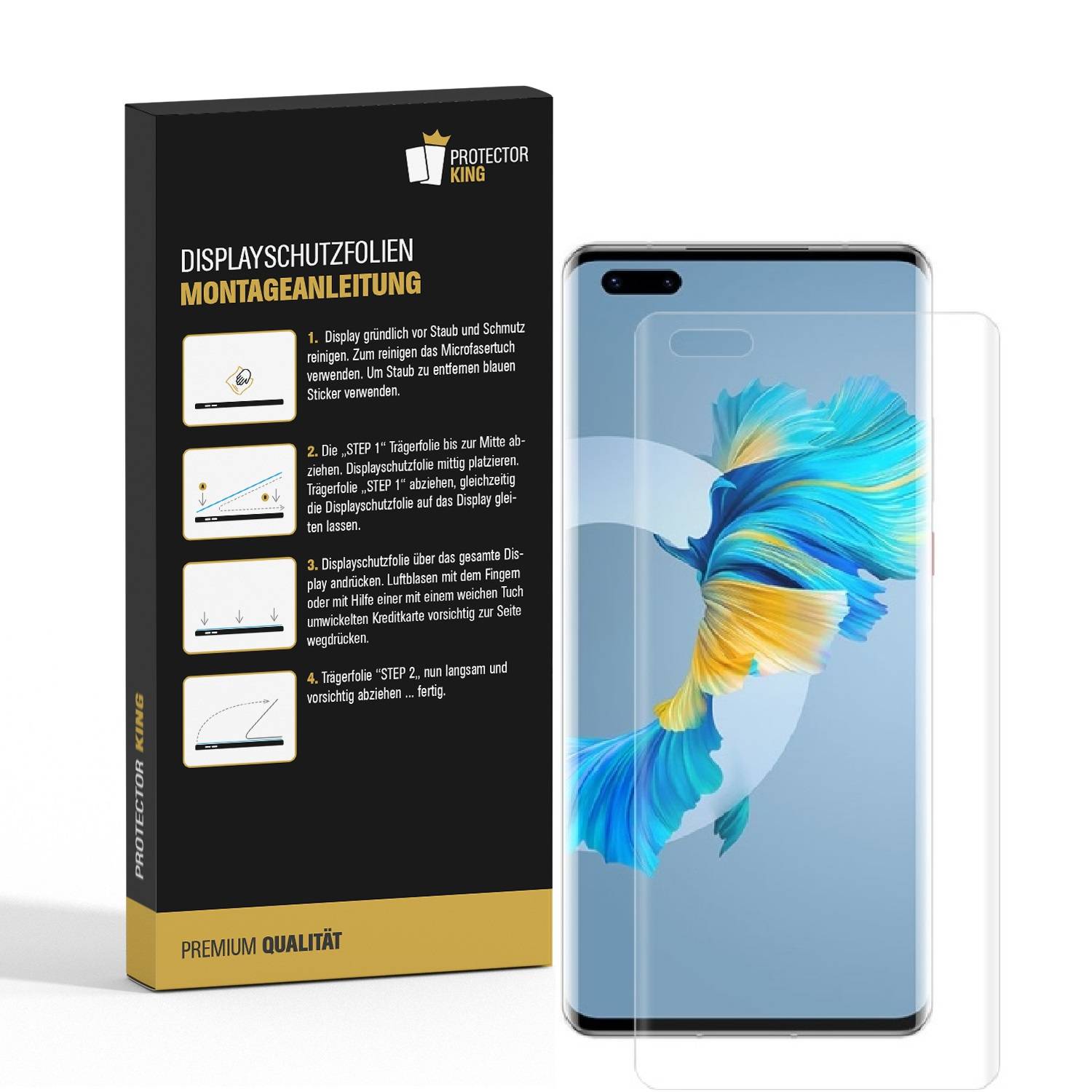 2x Panzerfolie für Huawei Mate 40 FULL CURVED ANTI-SHOCK Displayschutz Schutzfolie HD-KLAR PET Kunststoff Displayfolie Folie