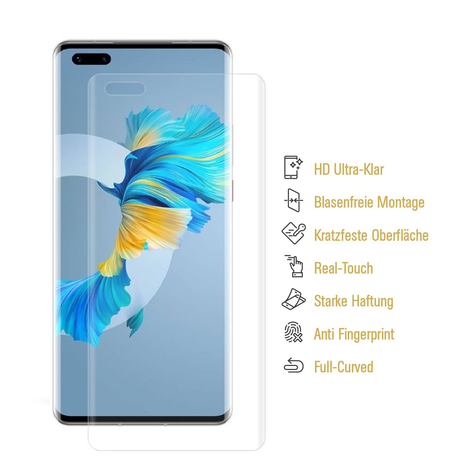 4x Panzerfolie für Huawei Mate 40 Pro Plus FULL COVER Displayschutzfolie HD KLAR