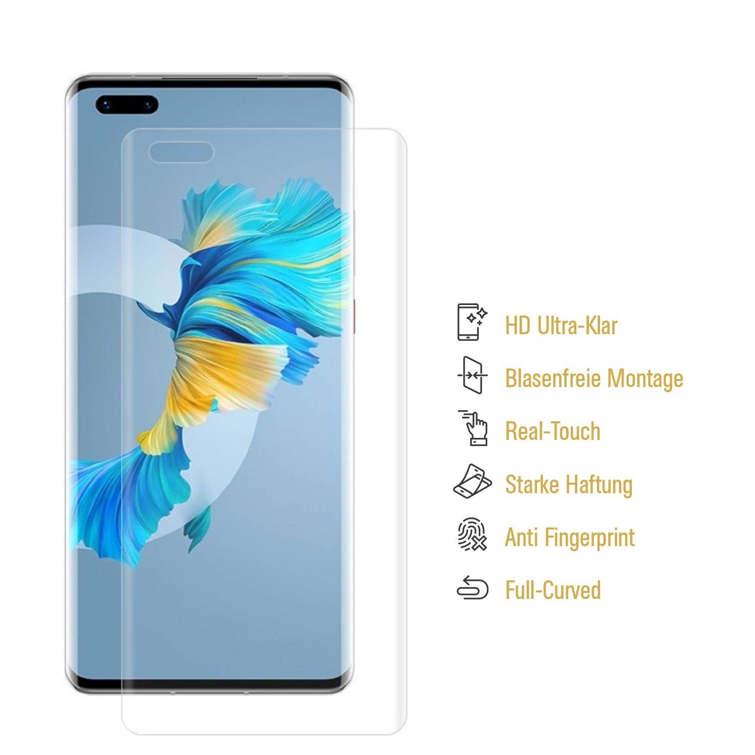 2x Displayfolie für Huawei Mate 40 Pro Plus FULL COVER Displayschutzfolie HD KLAR