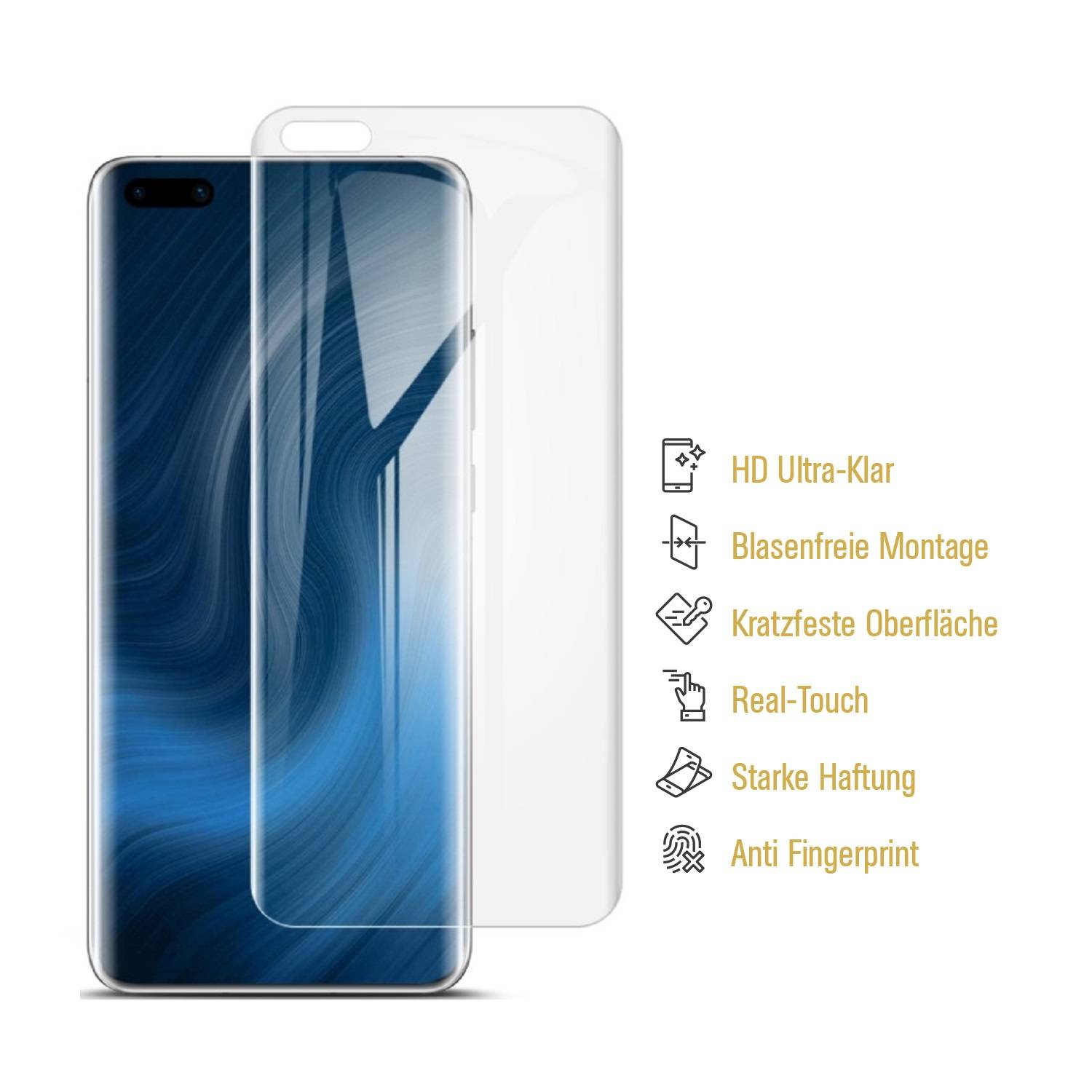 3x Hydrogel-Glass für Huawei P40 Pro Selbstheilend für Micro Kratzer 3D KLAR Panzerfolie Displayschutz Schutzfolie Screen-Protector