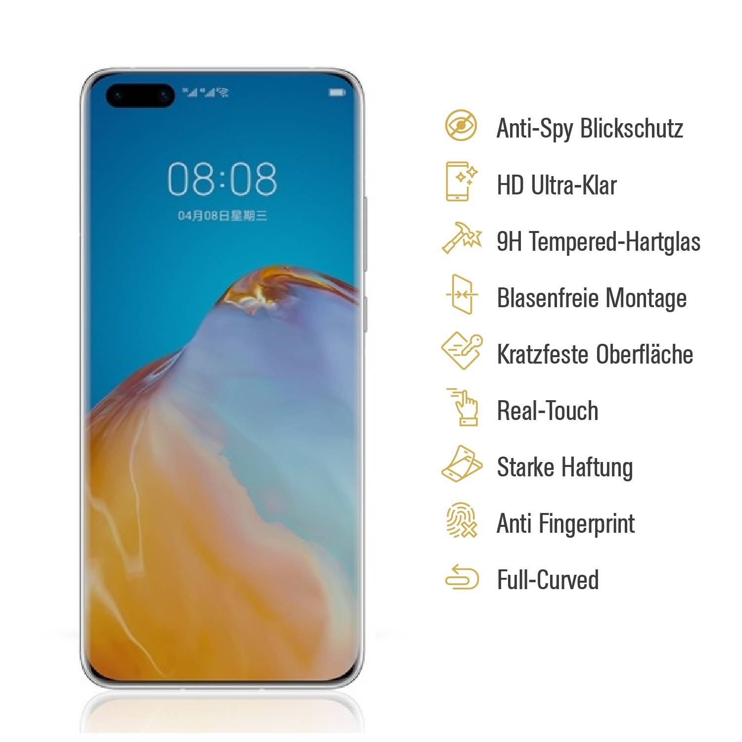 2x Blickschutz 9H Panzerglas für Huawei P40 Pro FULL CURVED ANTI-SPY Privacy Displayschutz Panzerfolie Schutzfolie Hartglas Schutzglas Displayglas