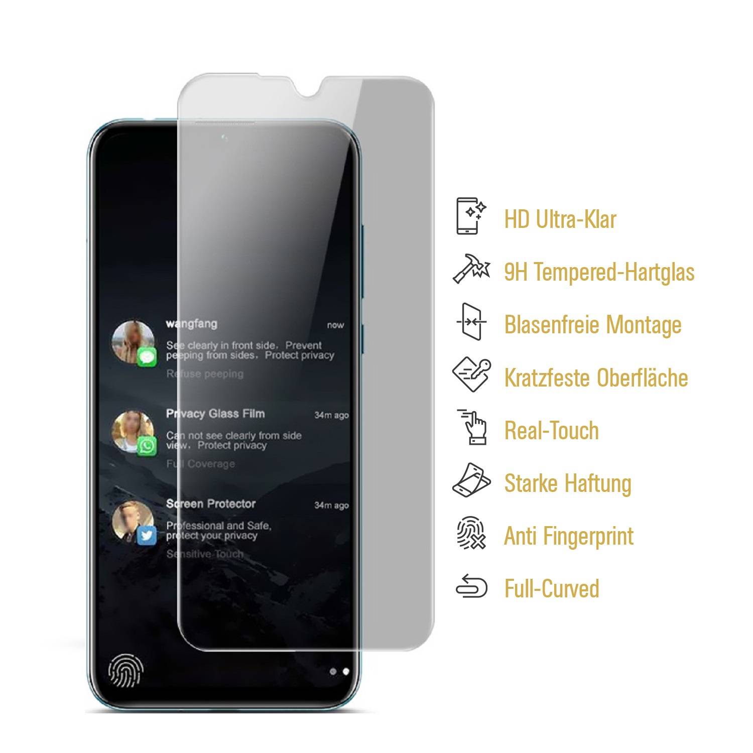 2x Blickschutz 9H Panzerhartglas für Huawei P30 Lite Anti-Spion Displayschutz Panzerfolie Schutzfolie echtes Tempered Panzerglas Schutzglas Screen