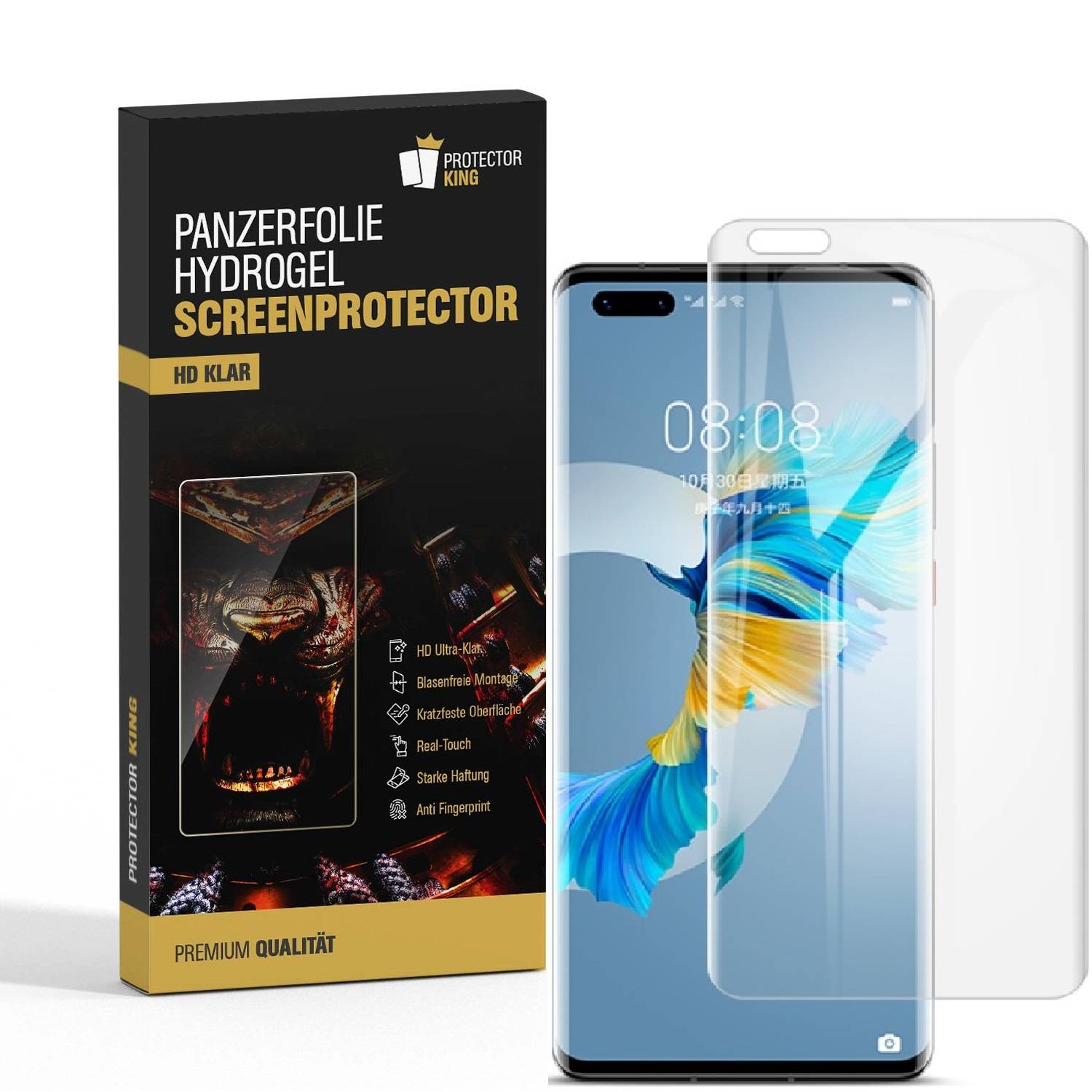 4x Hydrogel-Glass für Huawei Mate 40 Pro Plus Selbstheilend für Micro Kratzer 3D KLAR Panzerfolie Displayschutz Schutzfolie Screen-Protector