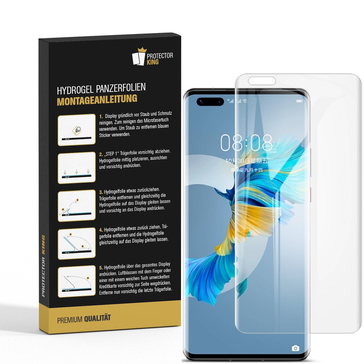 1x Hydrogel-Glass für Huawei Mate 40 Pro Selbstheilend für Micro Kratzer 3D KLAR Panzerfolie Displayschutz Schutzfolie Screen-Protector