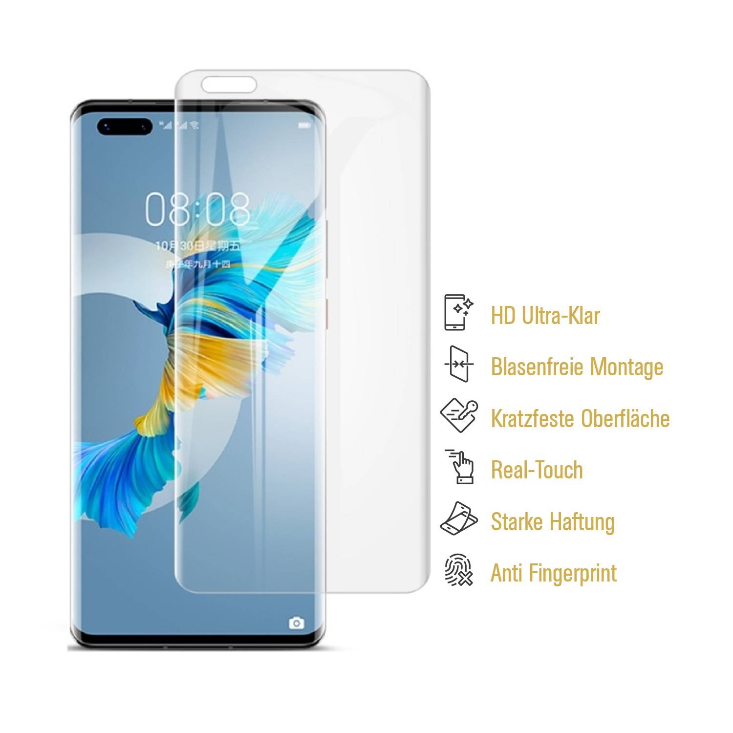 1x Hydrogel-Glass für Huawei Mate 40 Pro Selbstheilend für Micro Kratzer 3D KLAR Panzerfolie Displayschutz Schutzfolie Screen-Protector