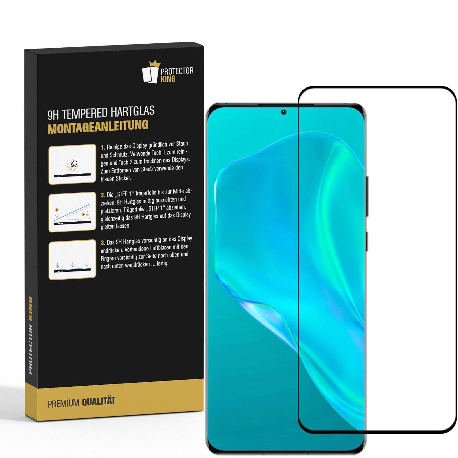 2x 9H Hartglas für Huawei P50 Pro Plus FULL Panzerfolie Displayschutz Schutzfolie KLAR SW Panzerglas Schutzglas