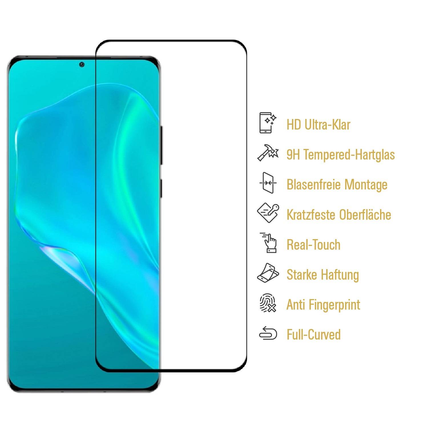 2x 9H Hartglas für Huawei P50 Pro Plus FULL Panzerfolie Displayschutz Schutzfolie KLAR SW Panzerglas Schutzglas