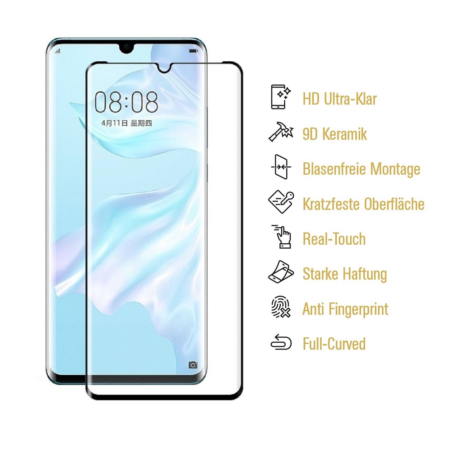 1x 9D Keramik-Glass für Huawei P30 Pro FULL COVER 3D KLAR Panzerfolie Displayschutz Schutzfolie Ceramic Screen-Protector