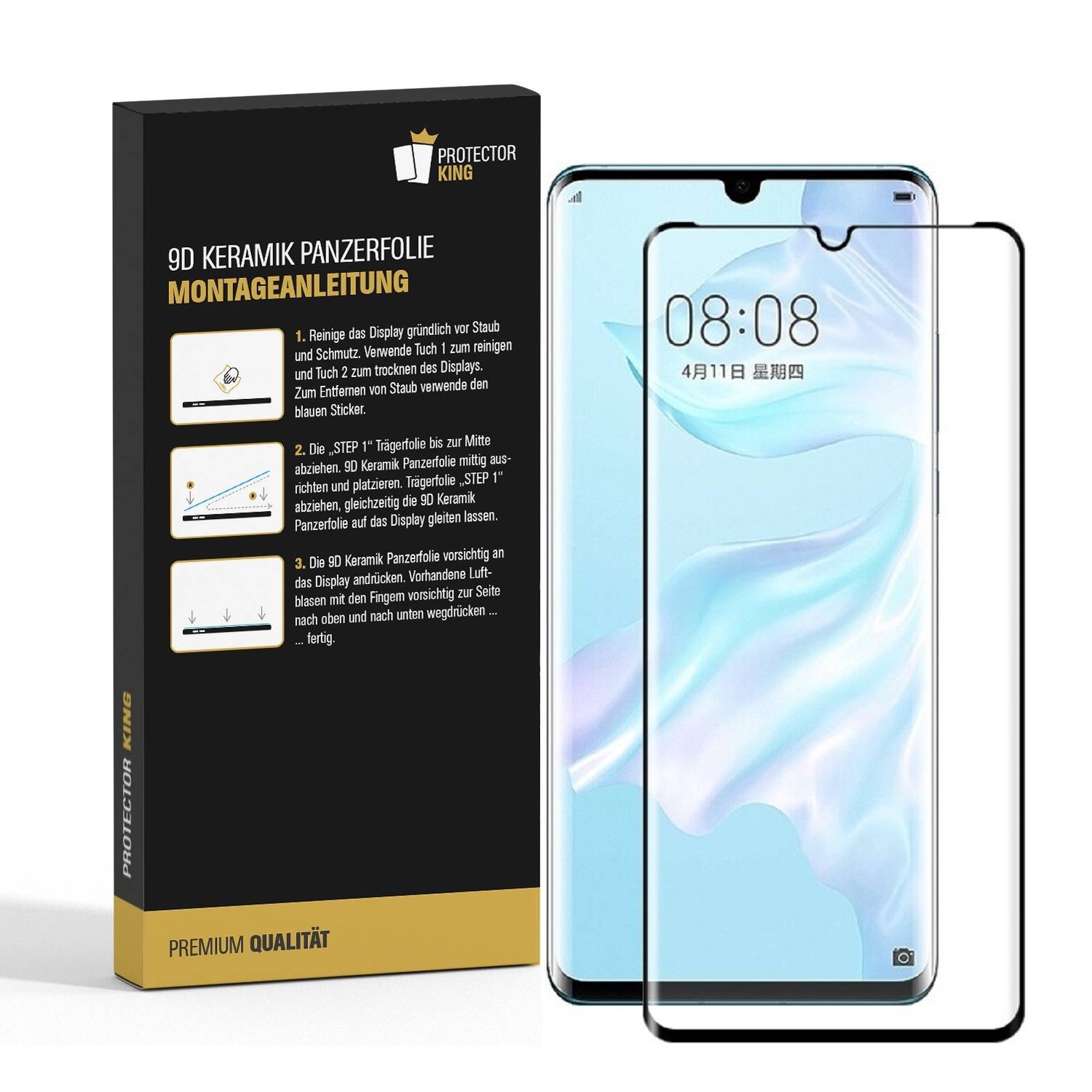 4x 9D Keramik-Glass für Huawei P30 Pro FULL COVER 3D KLAR Panzerfolie Displayschutz Schutzfolie Ceramic Screen-Protector