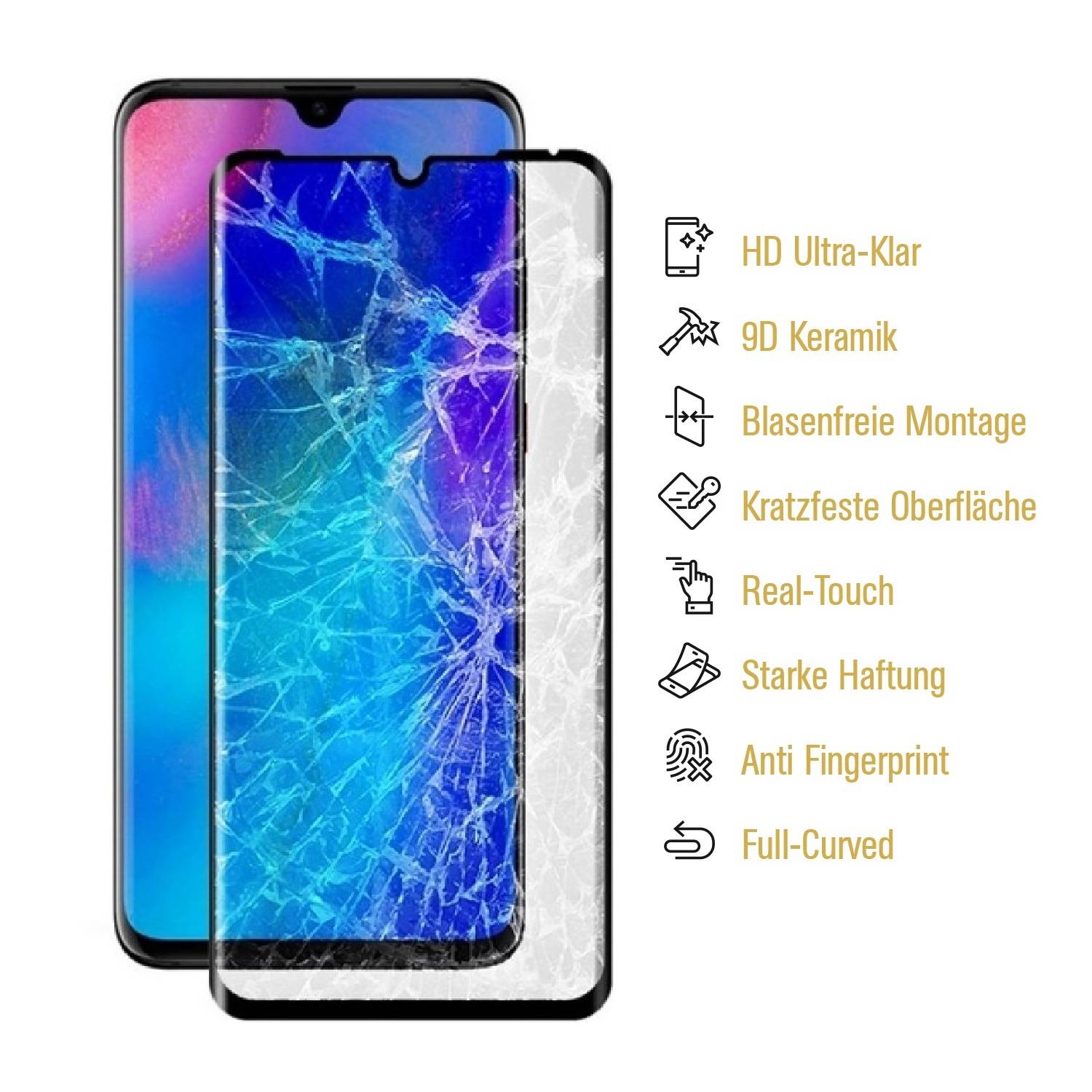 3x 9D Keramik-Glass für Huawei P30 Lite FULL COVER 3D KLAR Panzerfolie Displayschutz Schutzfolie Ceramic Screen-Protector