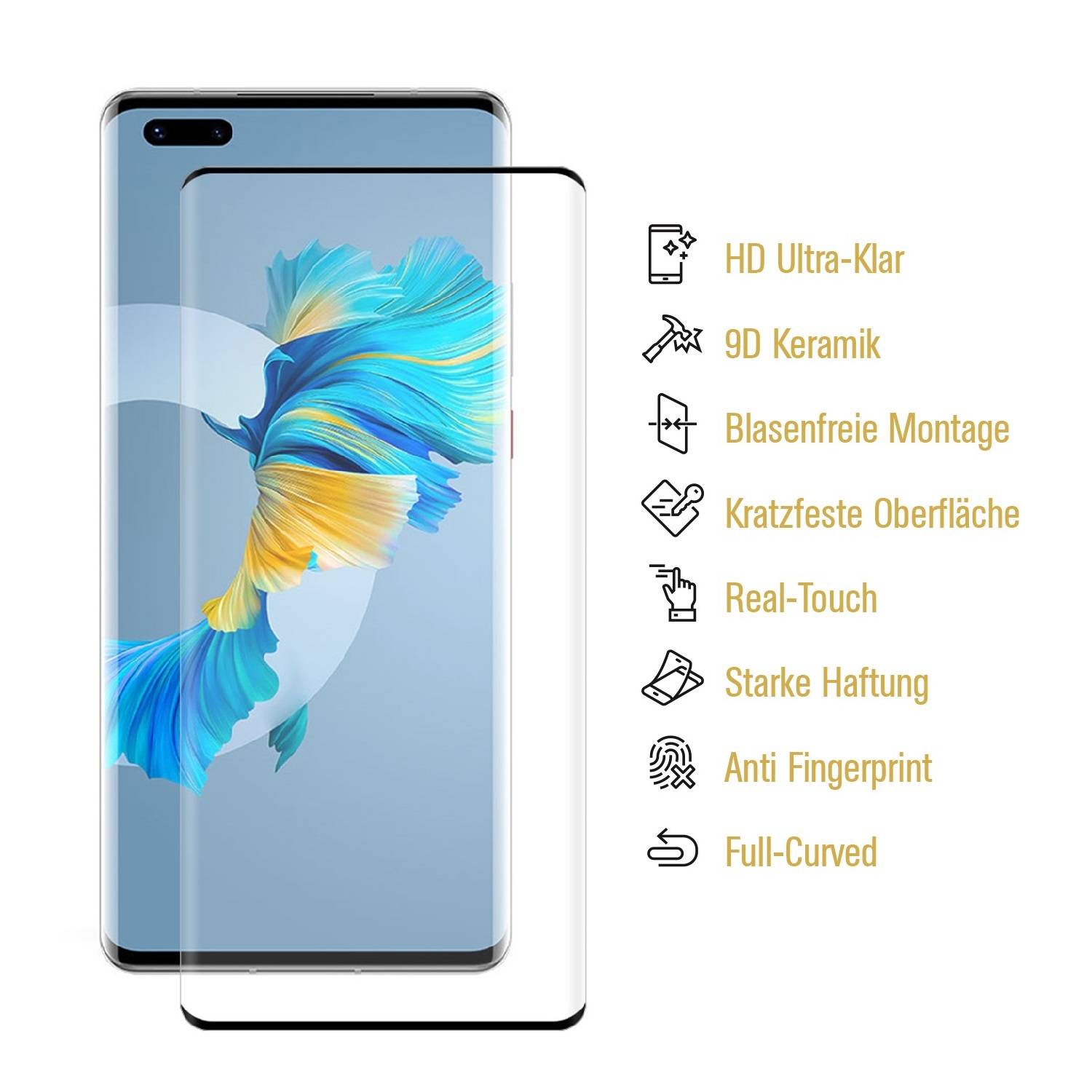 2x 9D Keramik-Glass für Huawei Mate 40 Pro Plus FULL COVER 3D KLAR Panzerfolie Displayschutz Schutzfolie Ceramic Screen-Protector