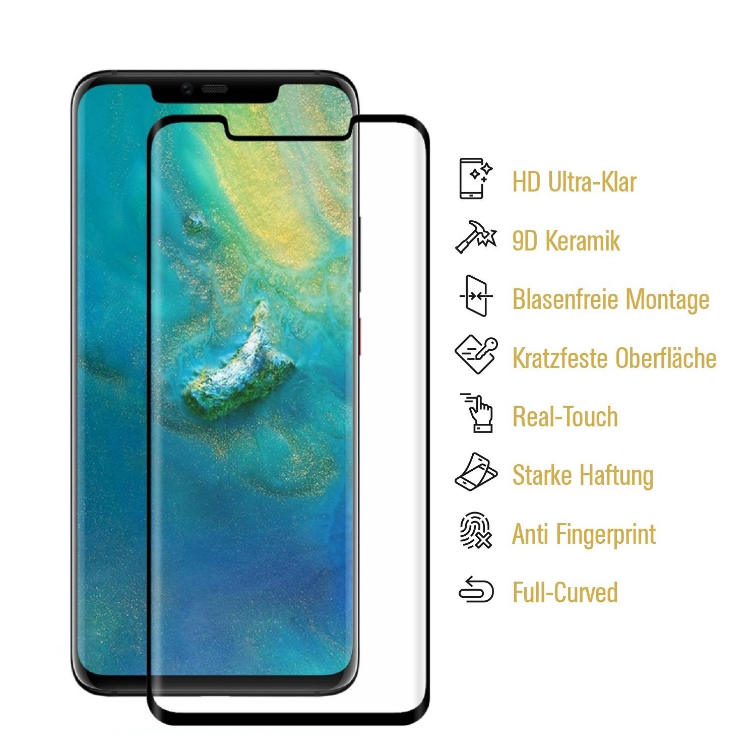 1x 9D Keramik-Glass für Huawei Mate 20 Pro FULL COVER 3D KLAR Panzerfolie Displayschutz Schutzfolie Ceramic Screen-Protector